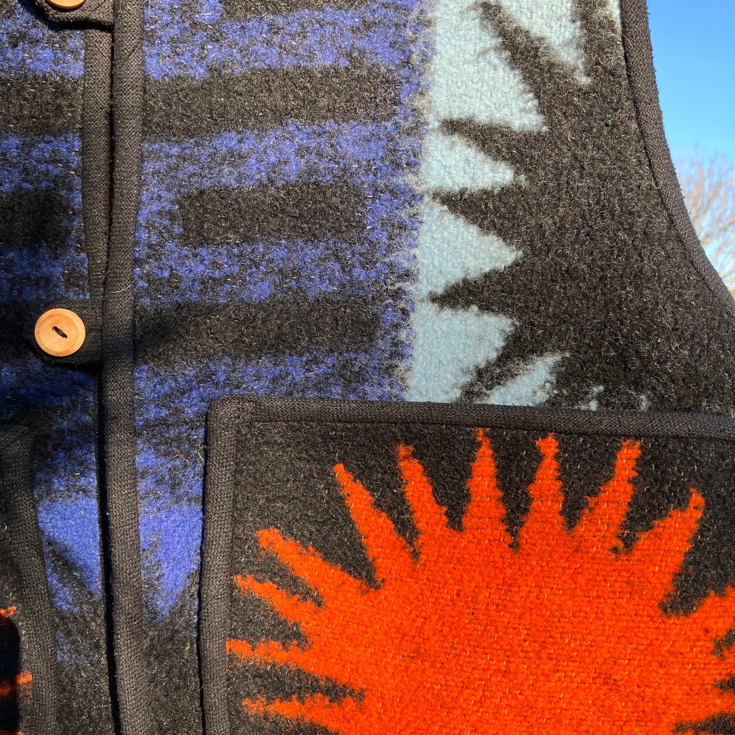 Handmade star pocket reclaimed blanket vest