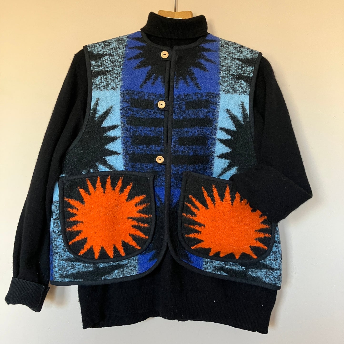 Handmade star pocket reclaimed blanket vest