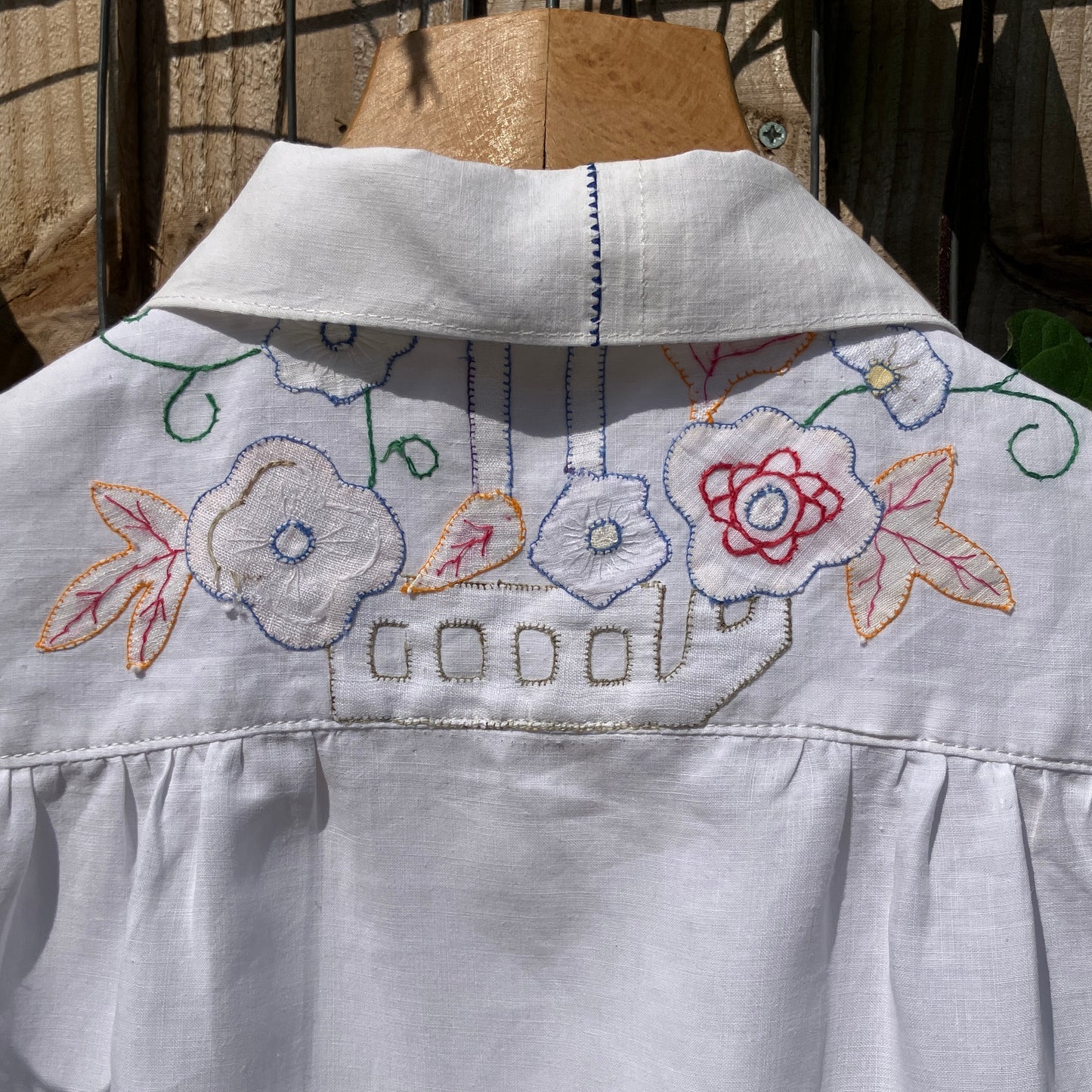 Blouse made from a vintage 1930s appliqué tablecloth