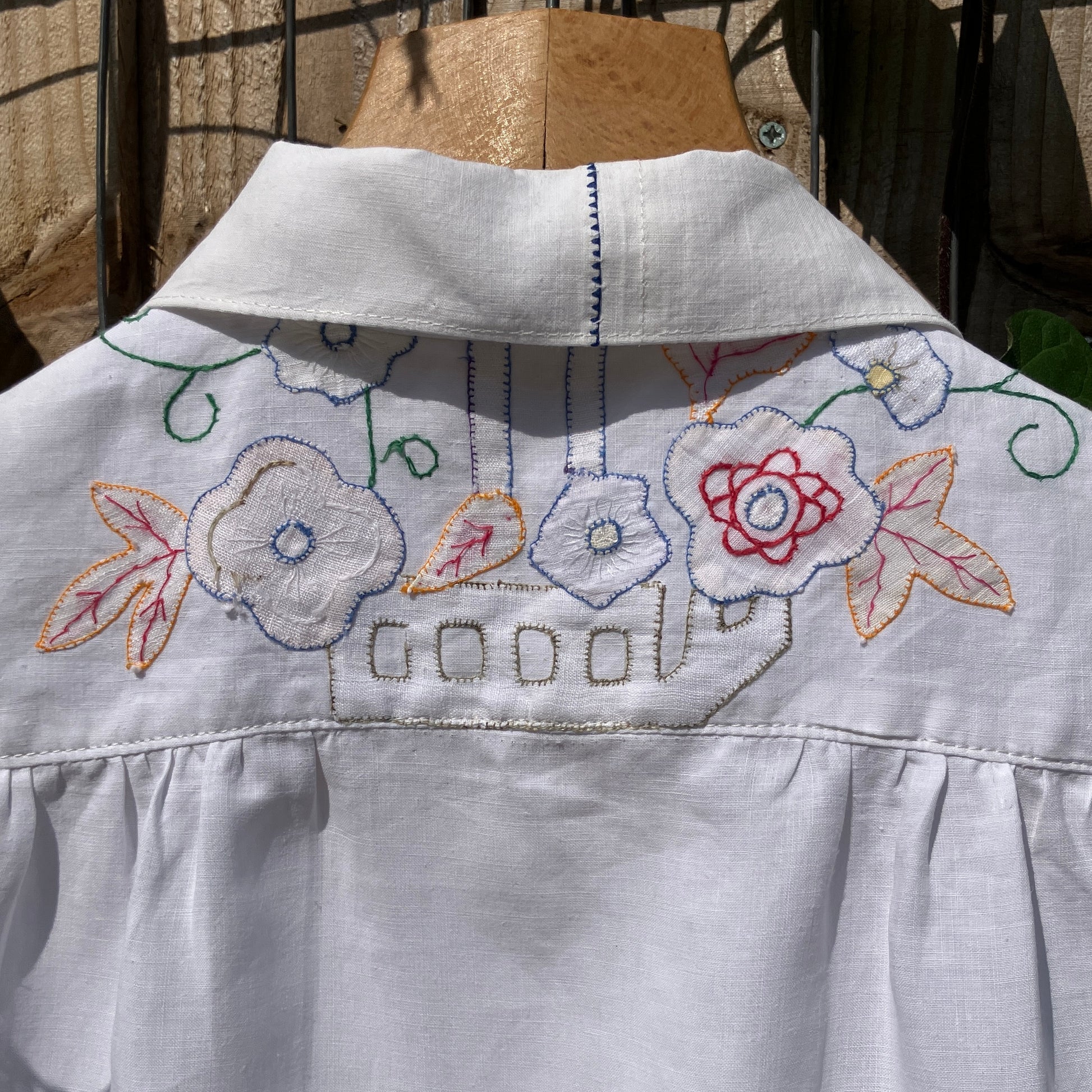 Blouse made from a vintage 1930s appliqué tablecloth