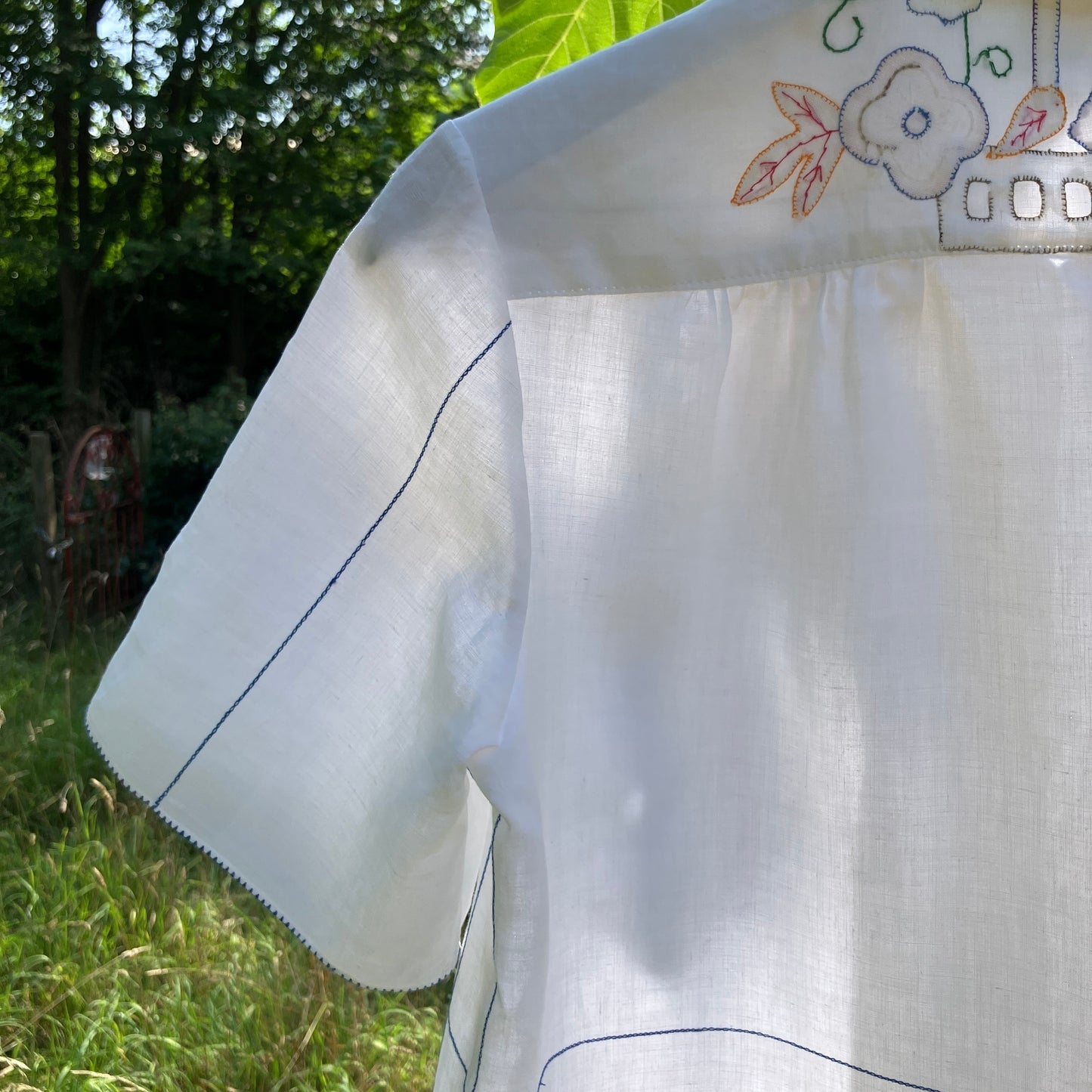 Blouse made from a vintage 1930s appliqué tablecloth
