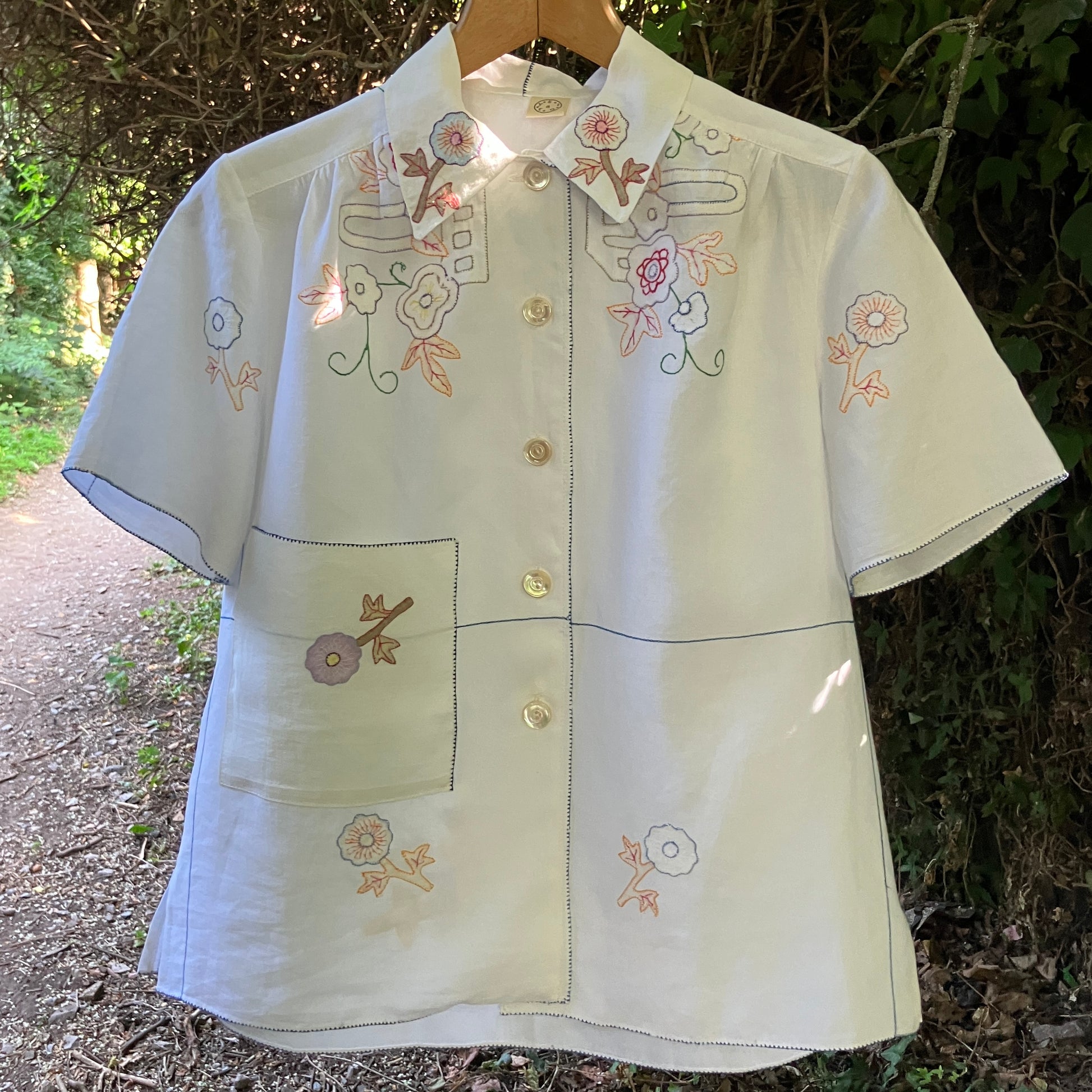 Blouse made from a vintage 1930s appliqué tablecloth