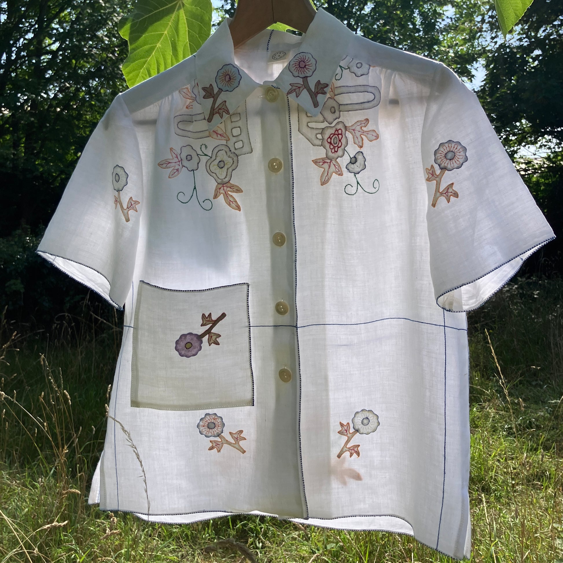 Blouse made from a vintage 1930s appliqué tablecloth