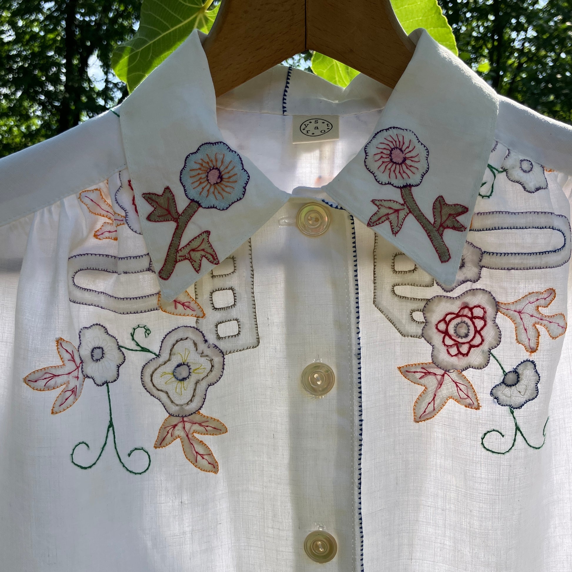 Blouse made from a vintage 1930s appliqué tablecloth