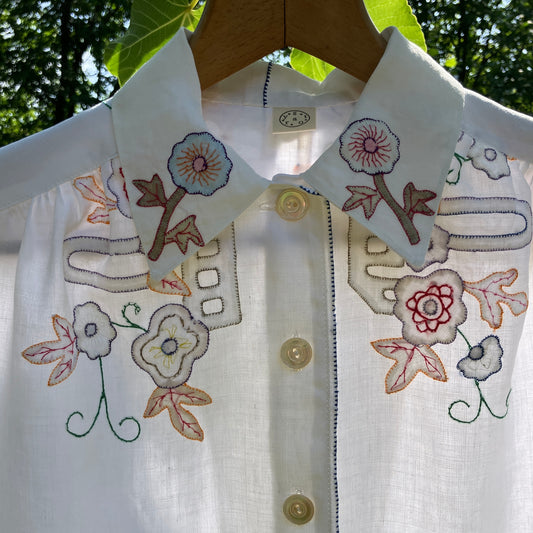 Blouse made from a vintage 1930s appliqué tablecloth
