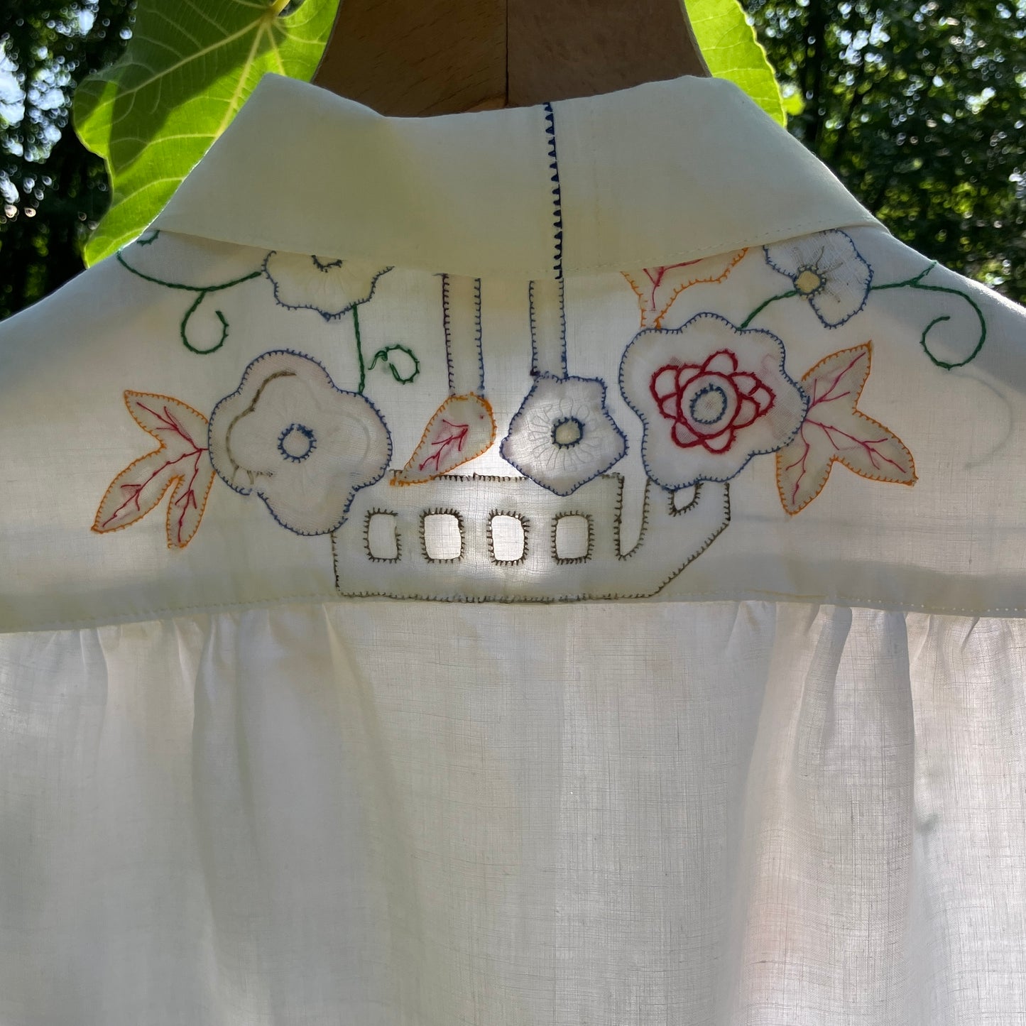 Blouse made from a vintage 1930s appliqué tablecloth