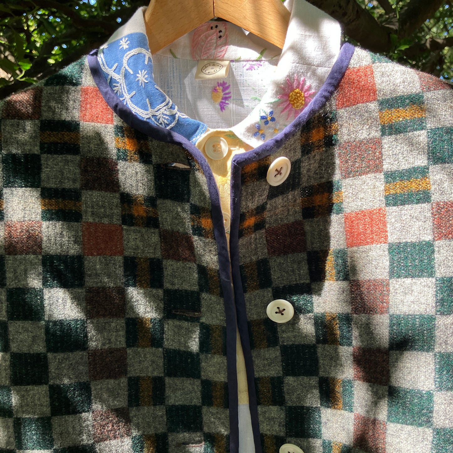 Linen patchwork recycled tablecloth shirt