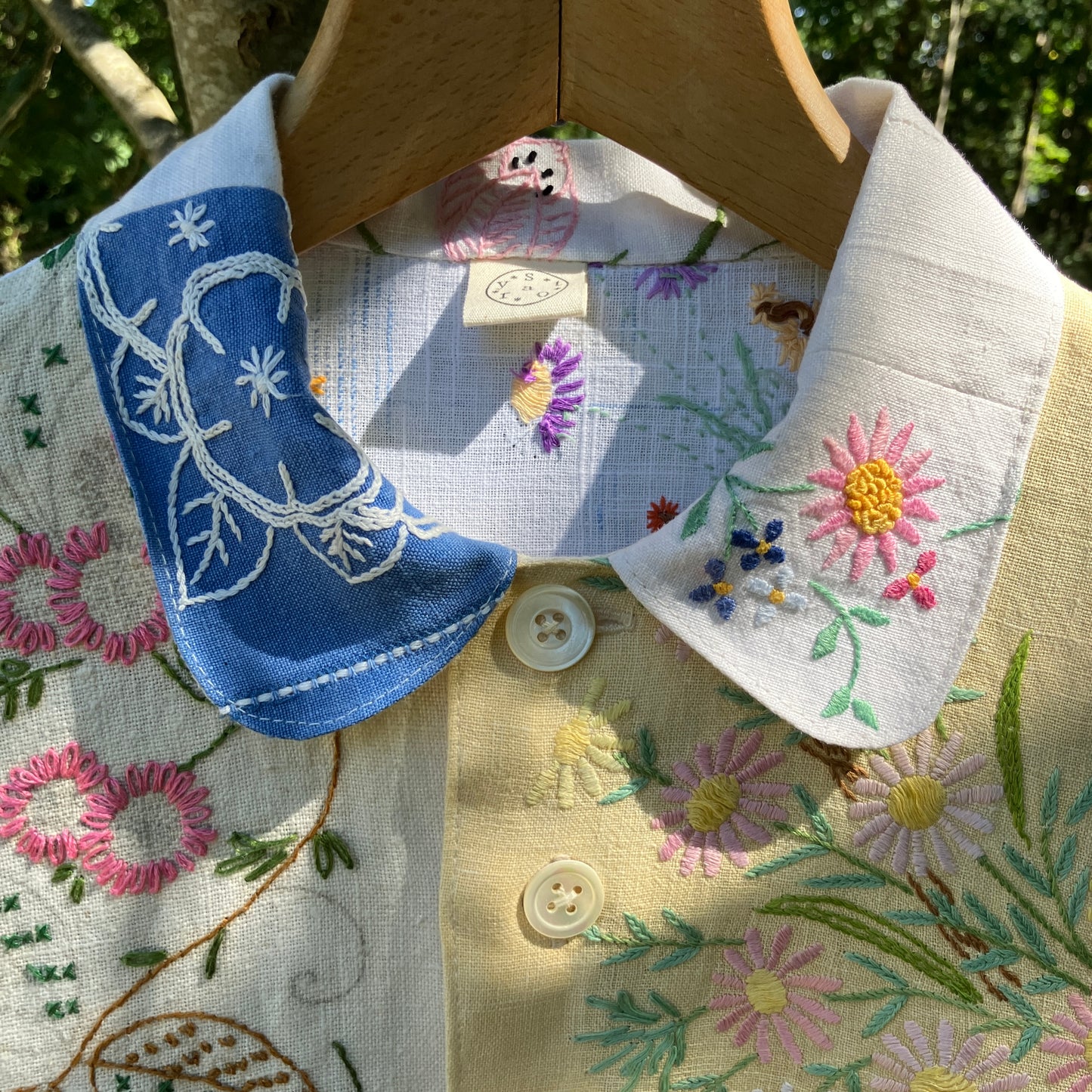 Linen patchwork recycled tablecloth shirt