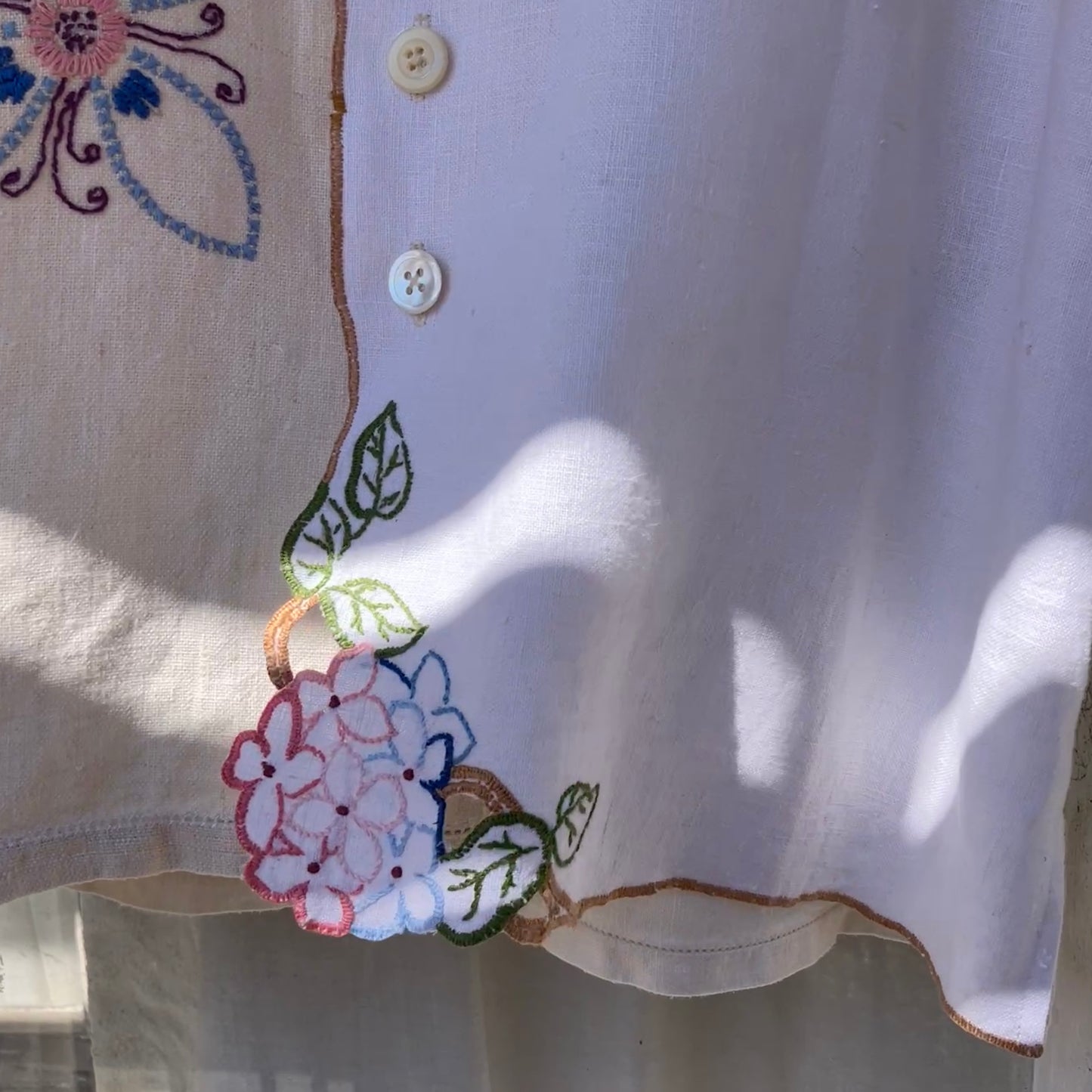 Linen patchwork recycled tablecloth shirt