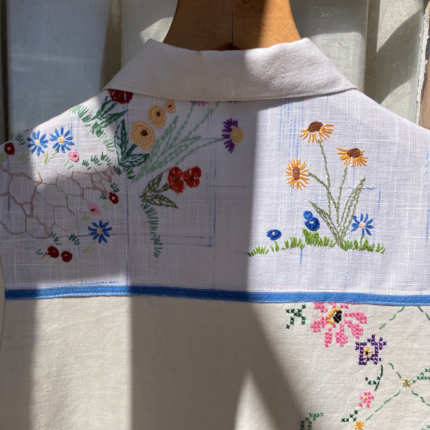 Linen patchwork recycled tablecloth shirt