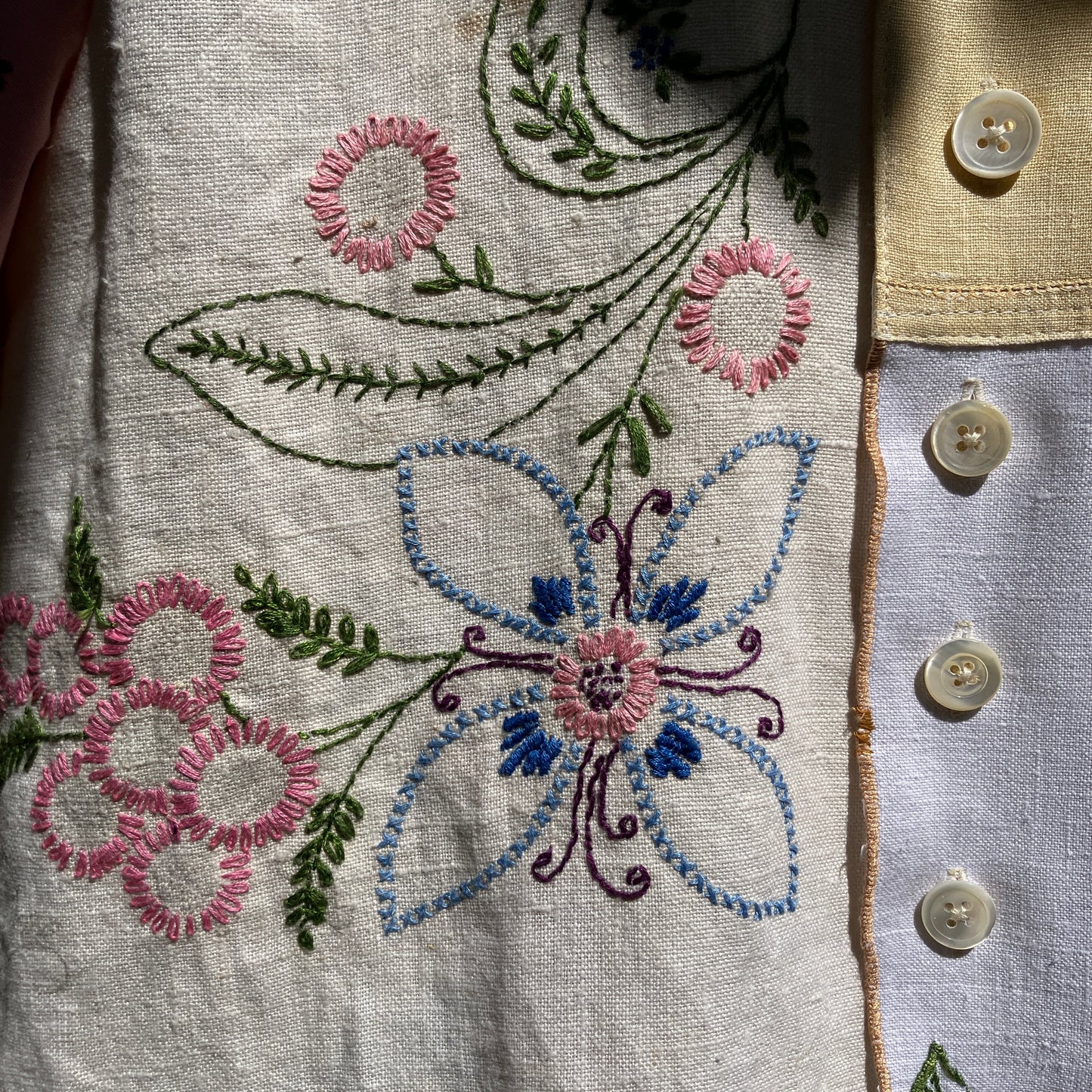 Linen patchwork recycled tablecloth shirt