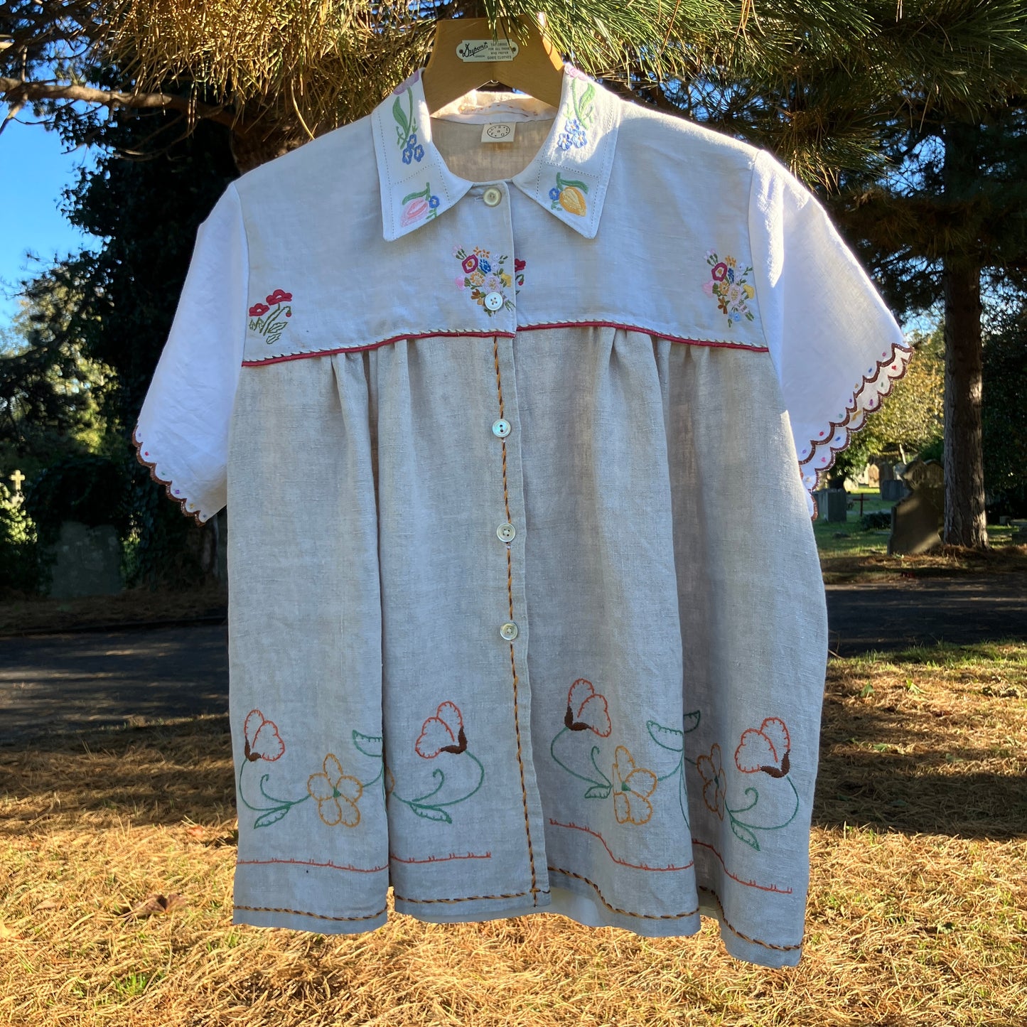 Recycled hand embroidered linen shirt