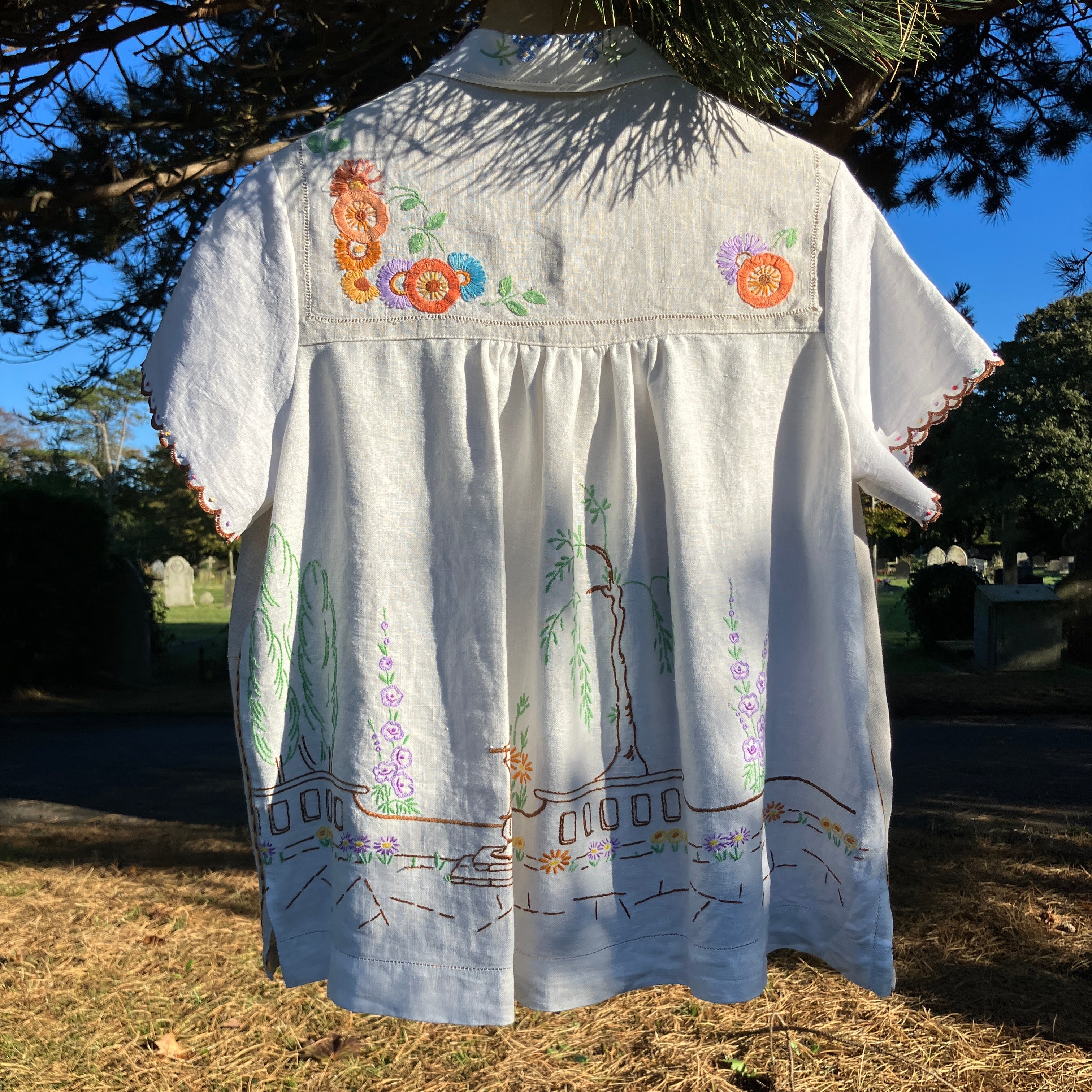 Vintage 80s shops Mexican Cotton Shirt Hand Embroidered Short Sleeve Shirt