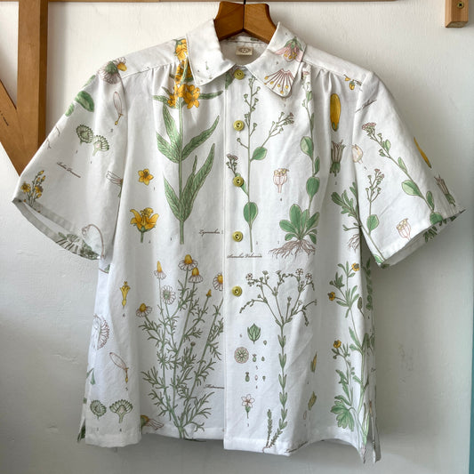 botanical print upcycled shirt