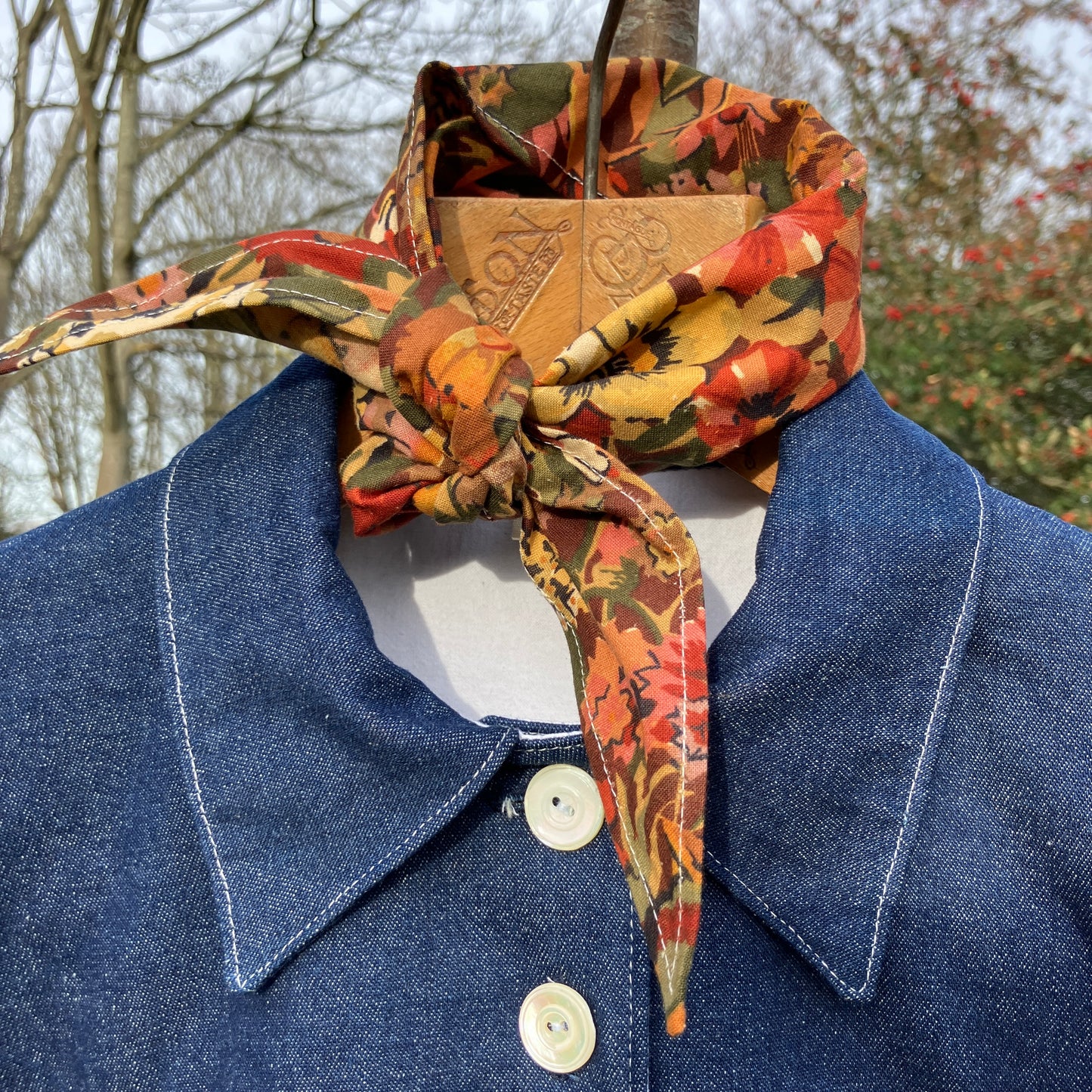 Triangular neckerchief made from reclaimed vintage Collier Campbell Liberty print cotton