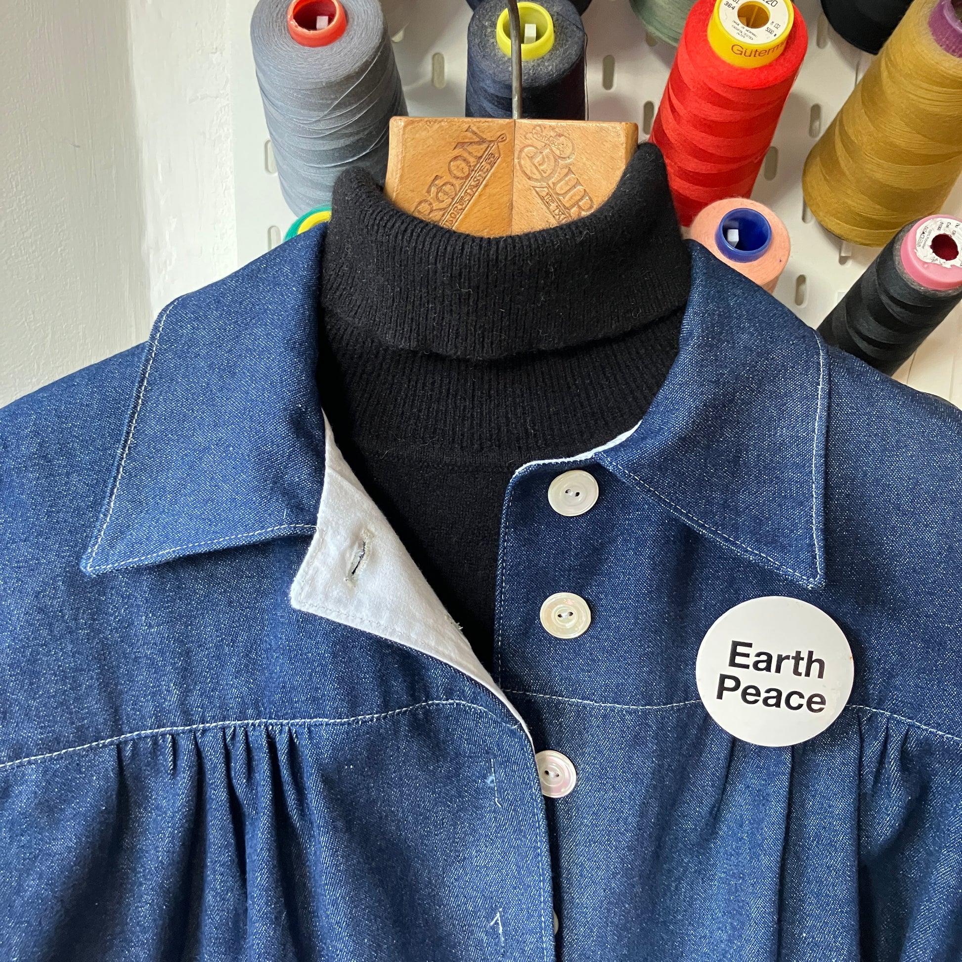 Shirt made from reclaimed denim with appliqué details and ric-rac