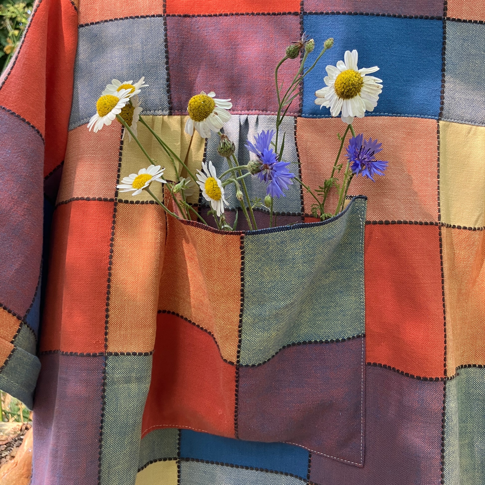 smock top made from a reclaimed vintage check tablecloth