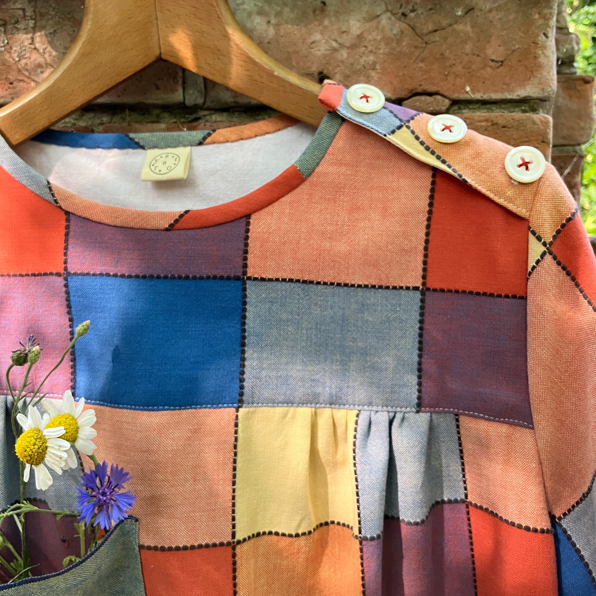 smock top made from a reclaimed vintage check tablecloth