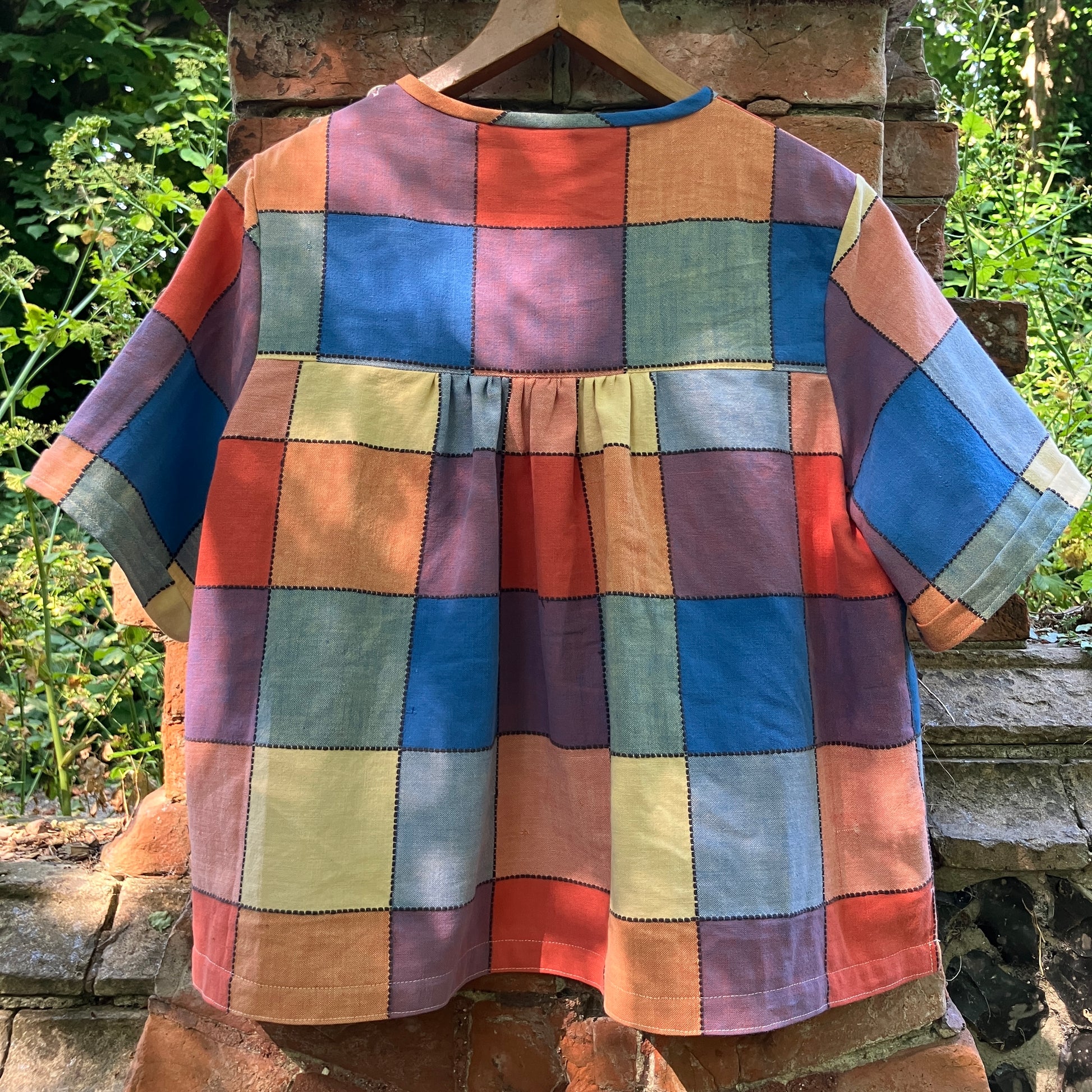 smock top made from a reclaimed vintage check tablecloth