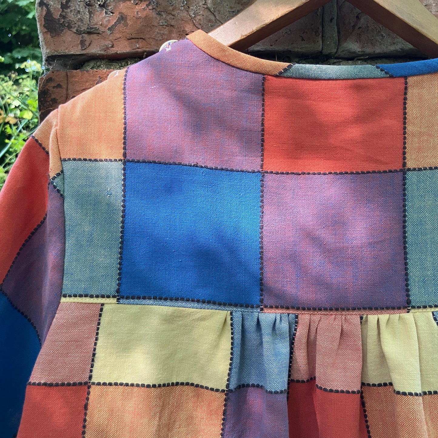 smock top made from a reclaimed vintage check tablecloth