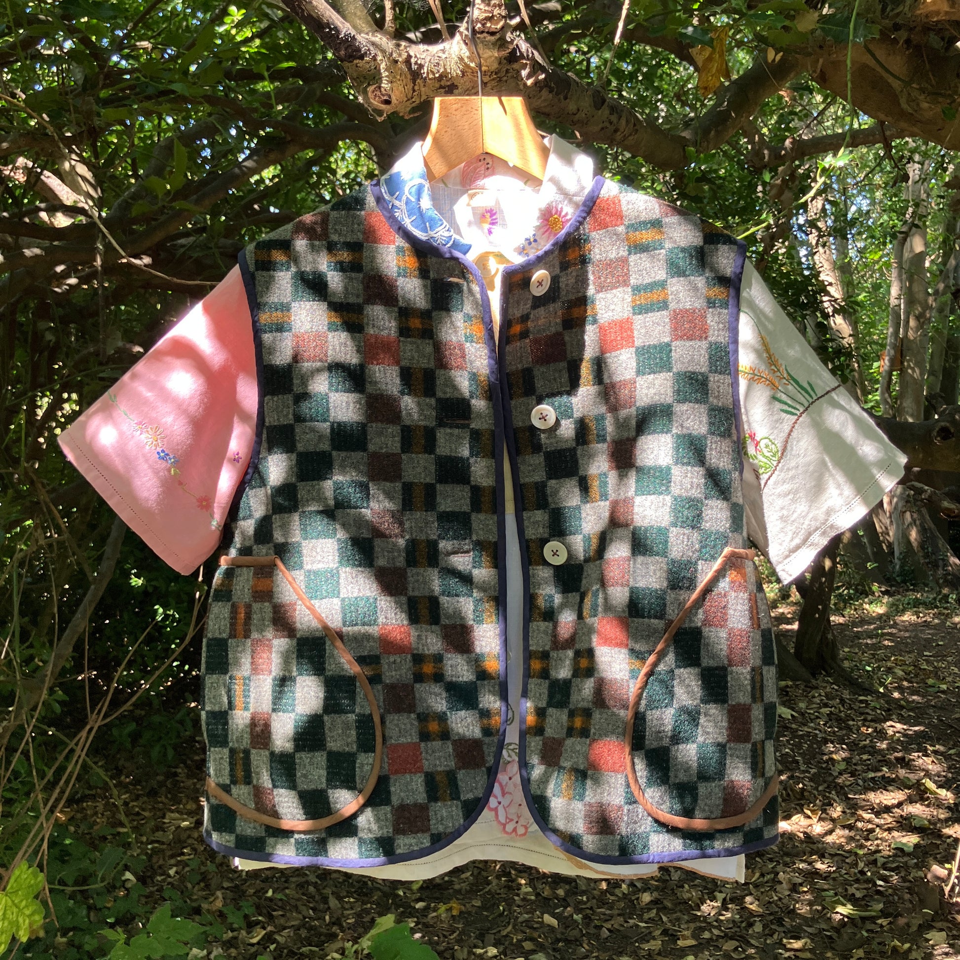 checkerboard reclaimed wool blanket vest