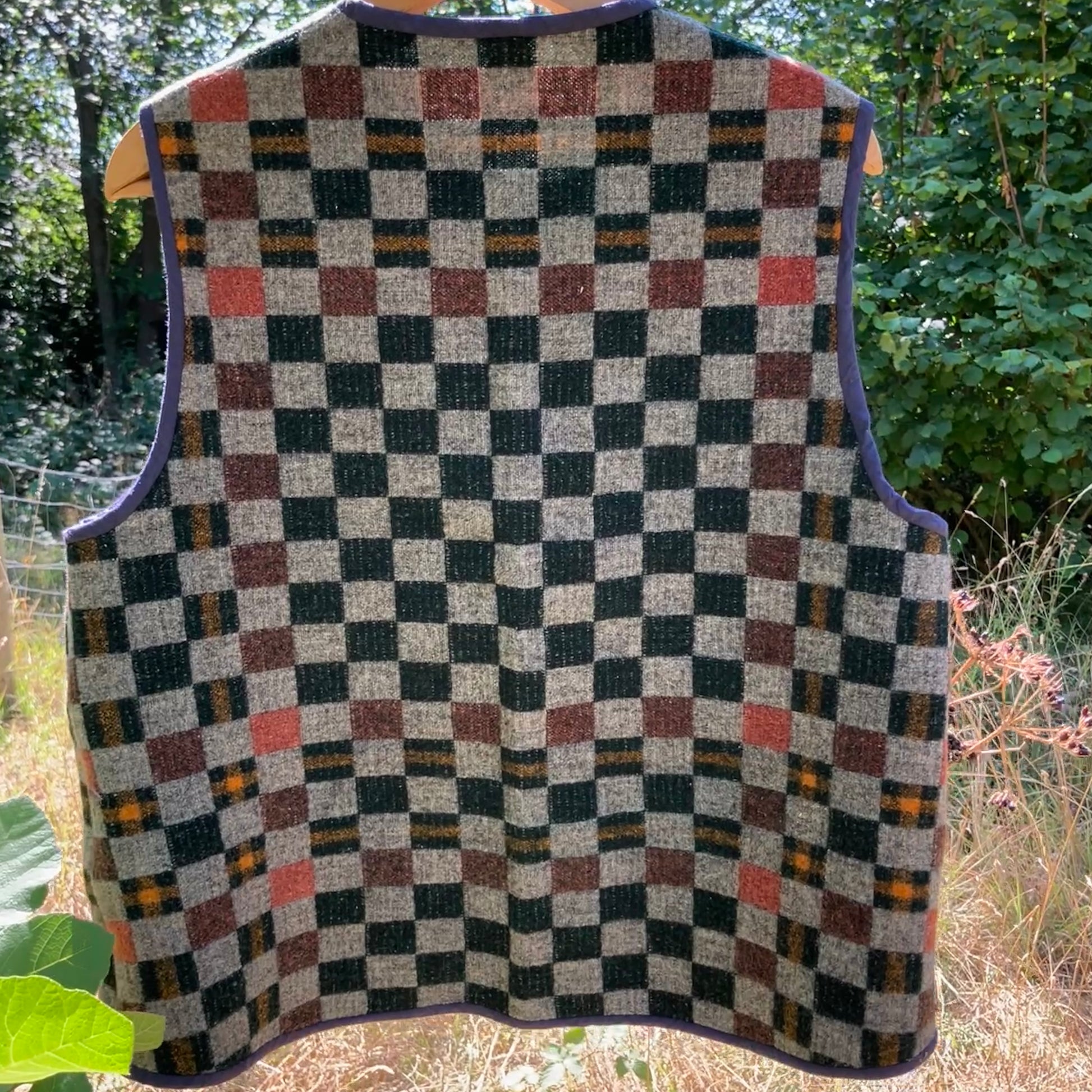 checkerboard reclaimed wool blanket vest