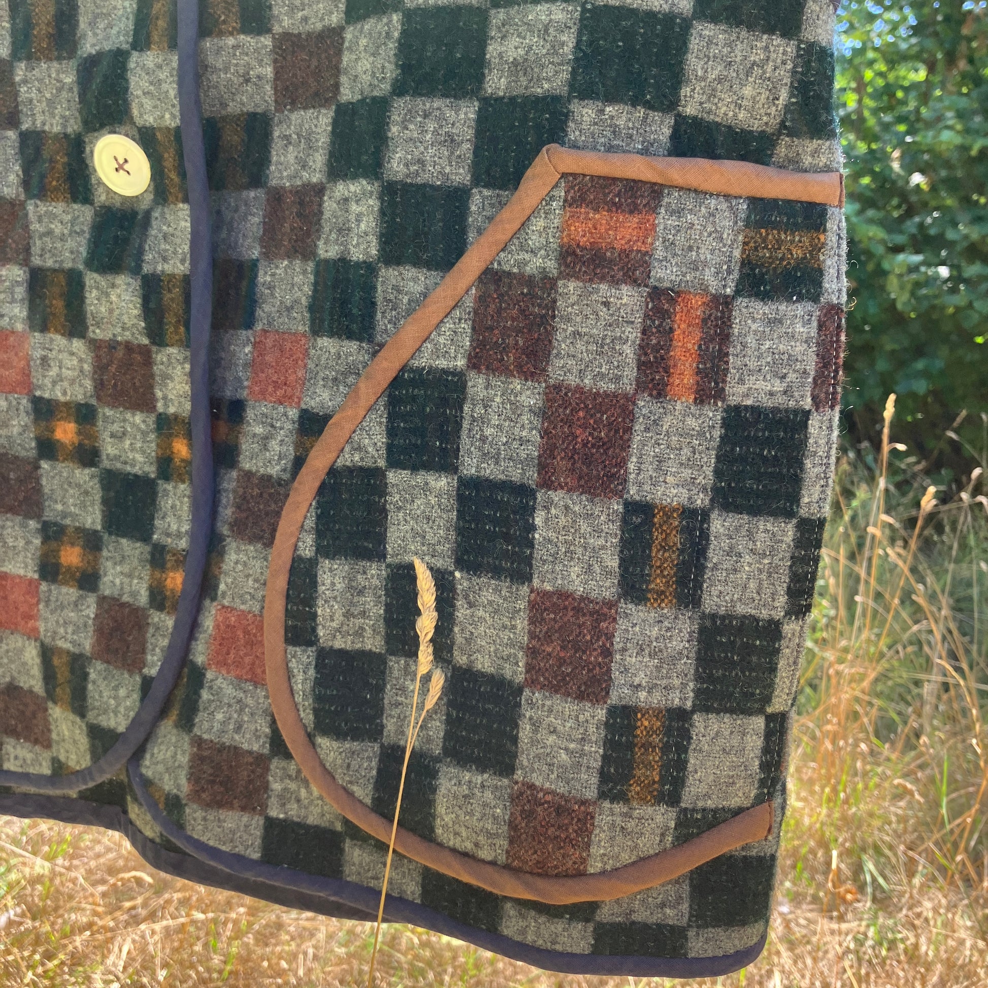 checkerboard reclaimed wool blanket vest
