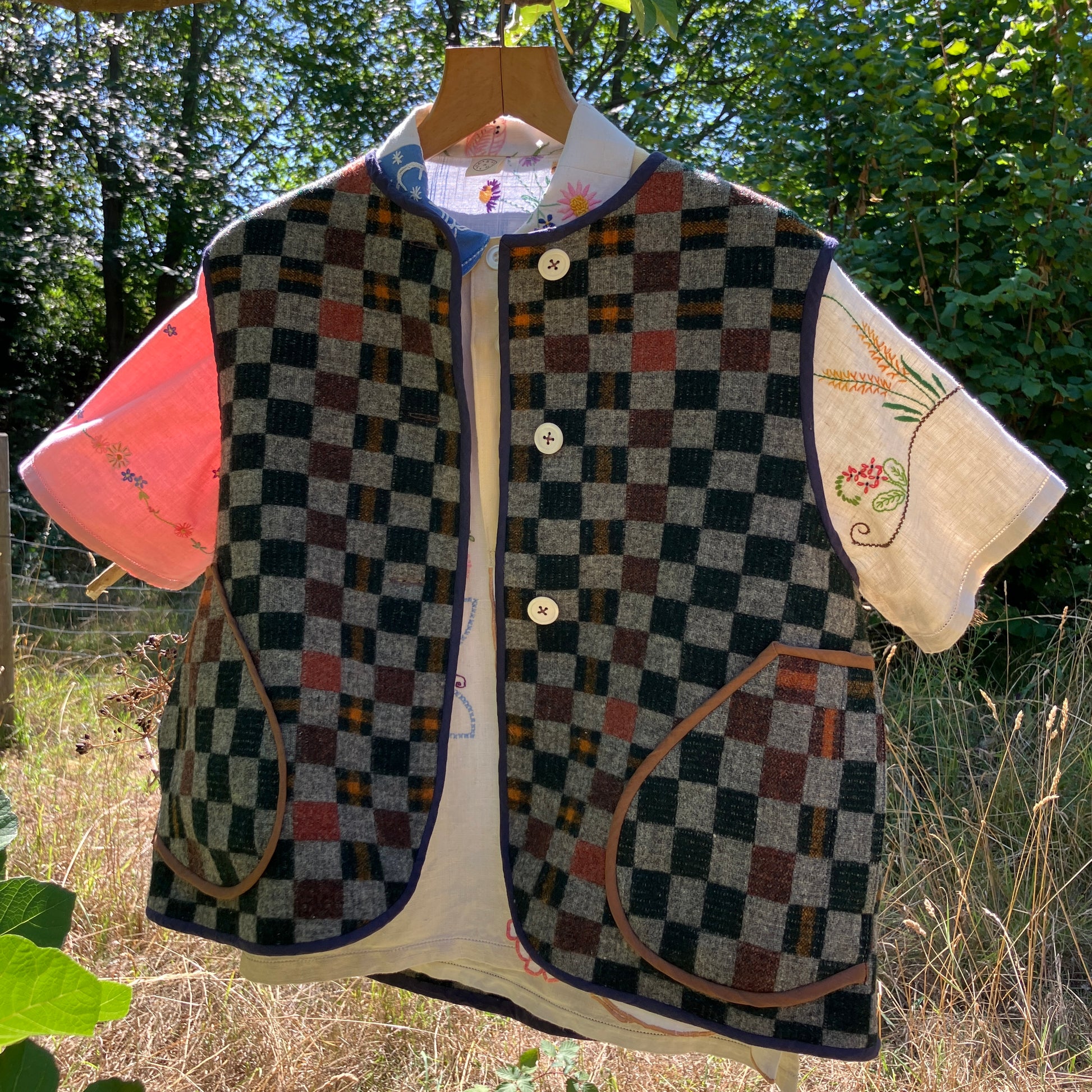 checkerboard reclaimed wool blanket vest