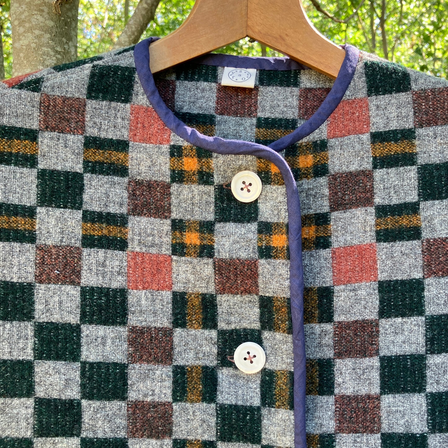 checkerboard reclaimed wool blanket vest