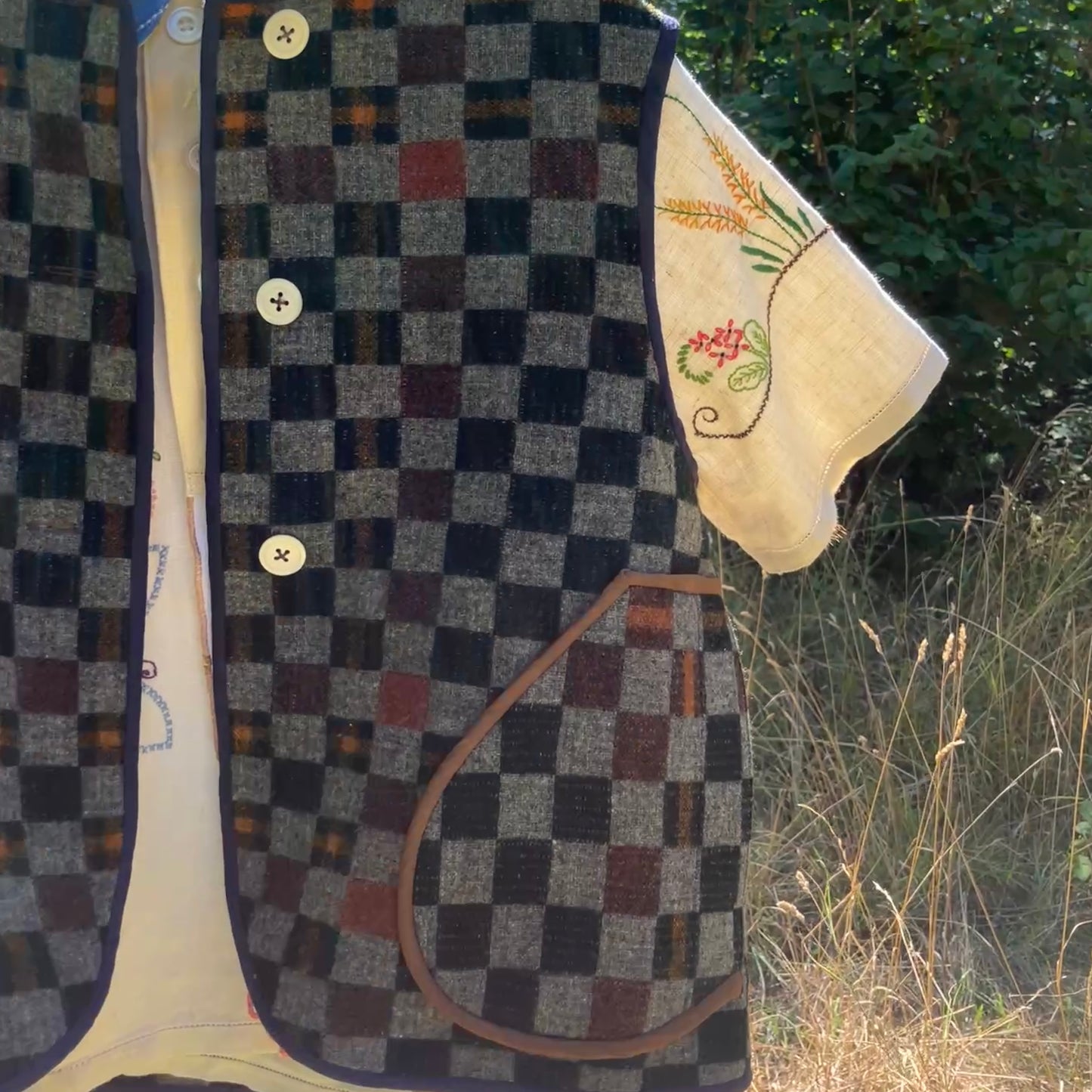 checkerboard reclaimed wool blanket vest