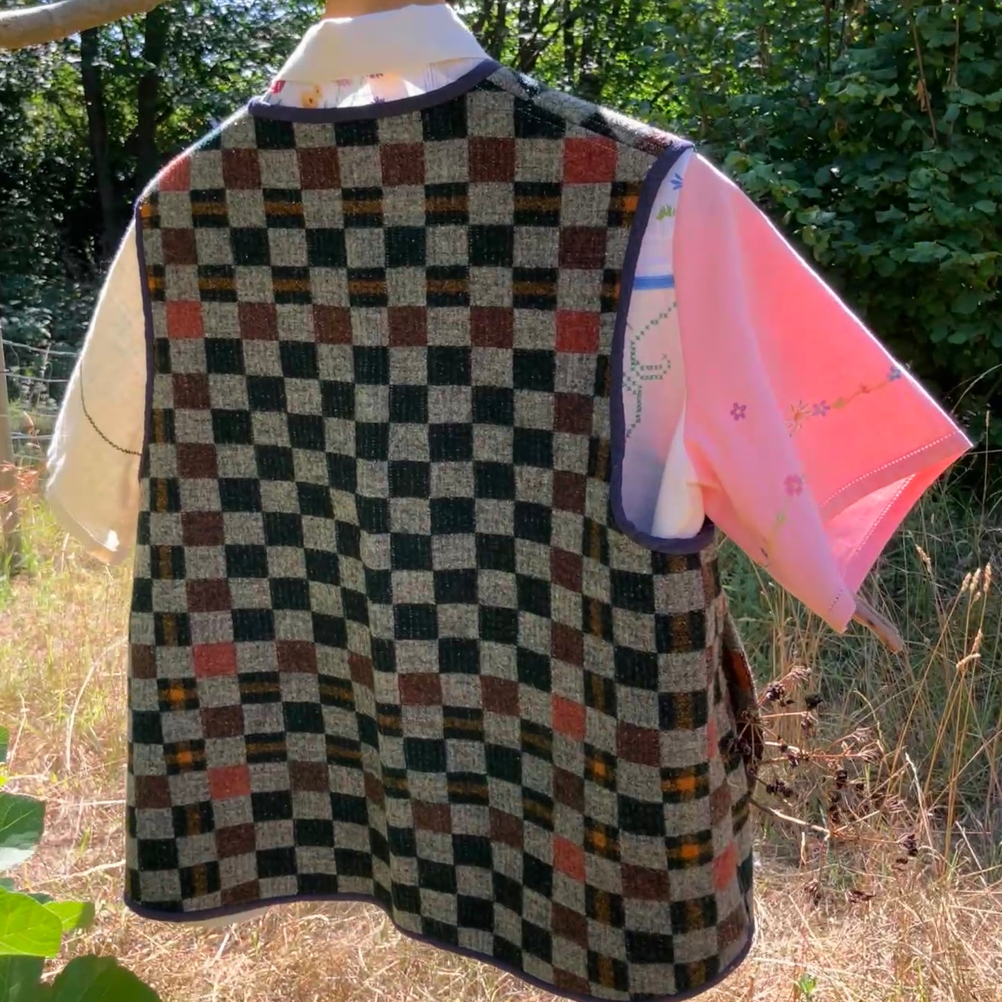 checkerboard reclaimed wool blanket vest