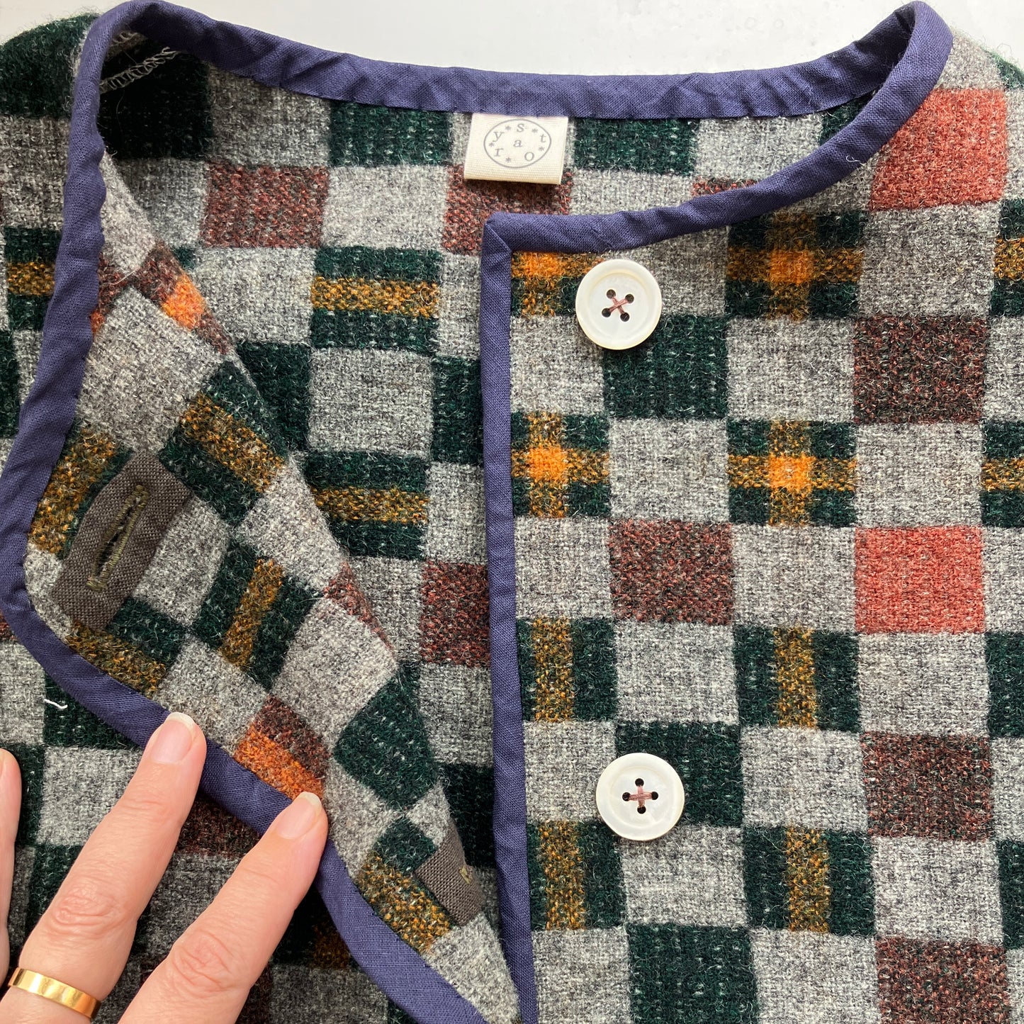 checkerboard reclaimed wool blanket vest