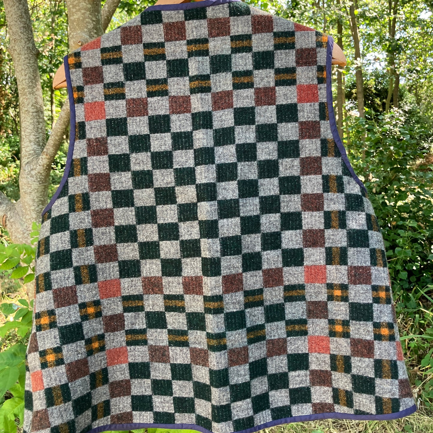 checkerboard reclaimed wool blanket vest