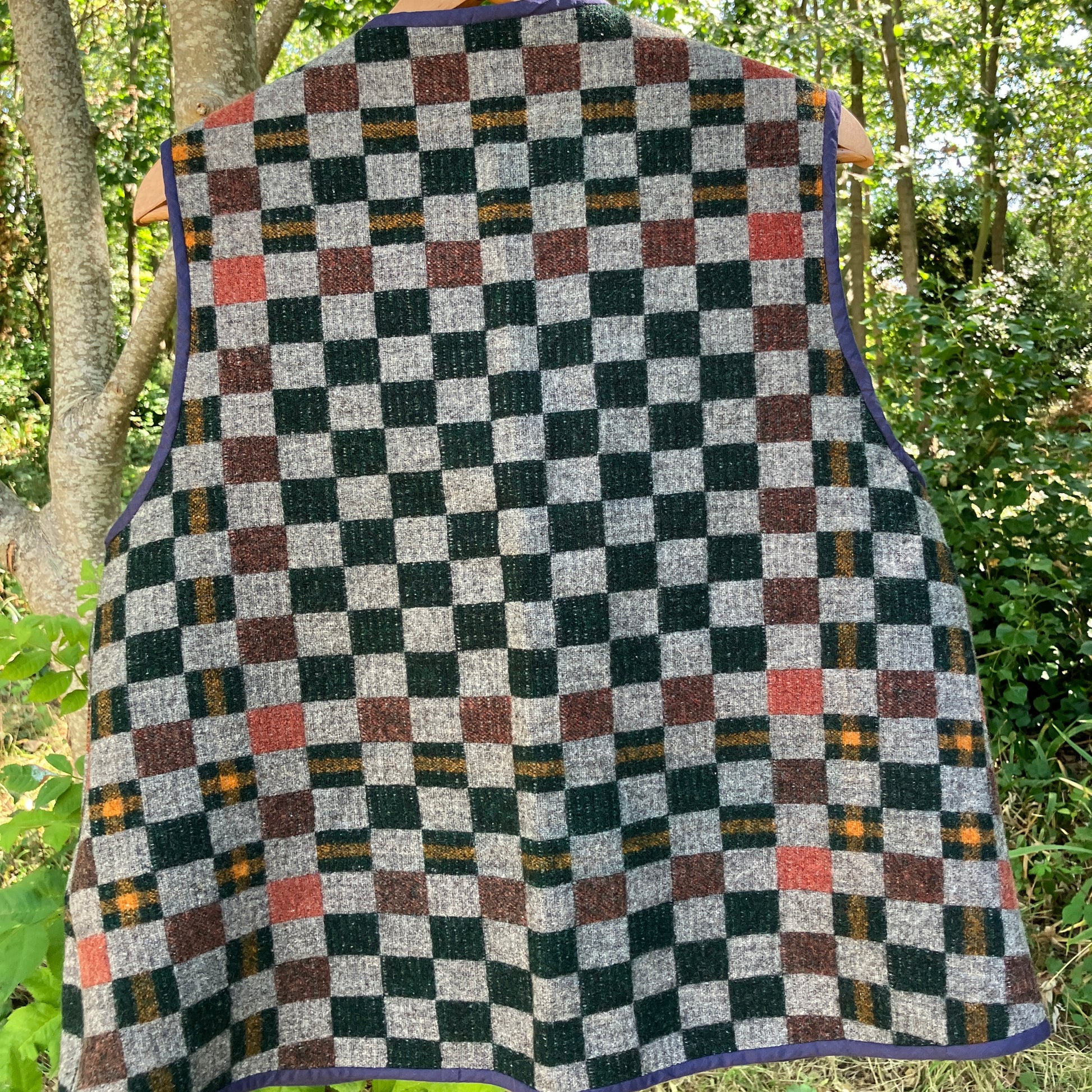 checkerboard reclaimed wool blanket vest