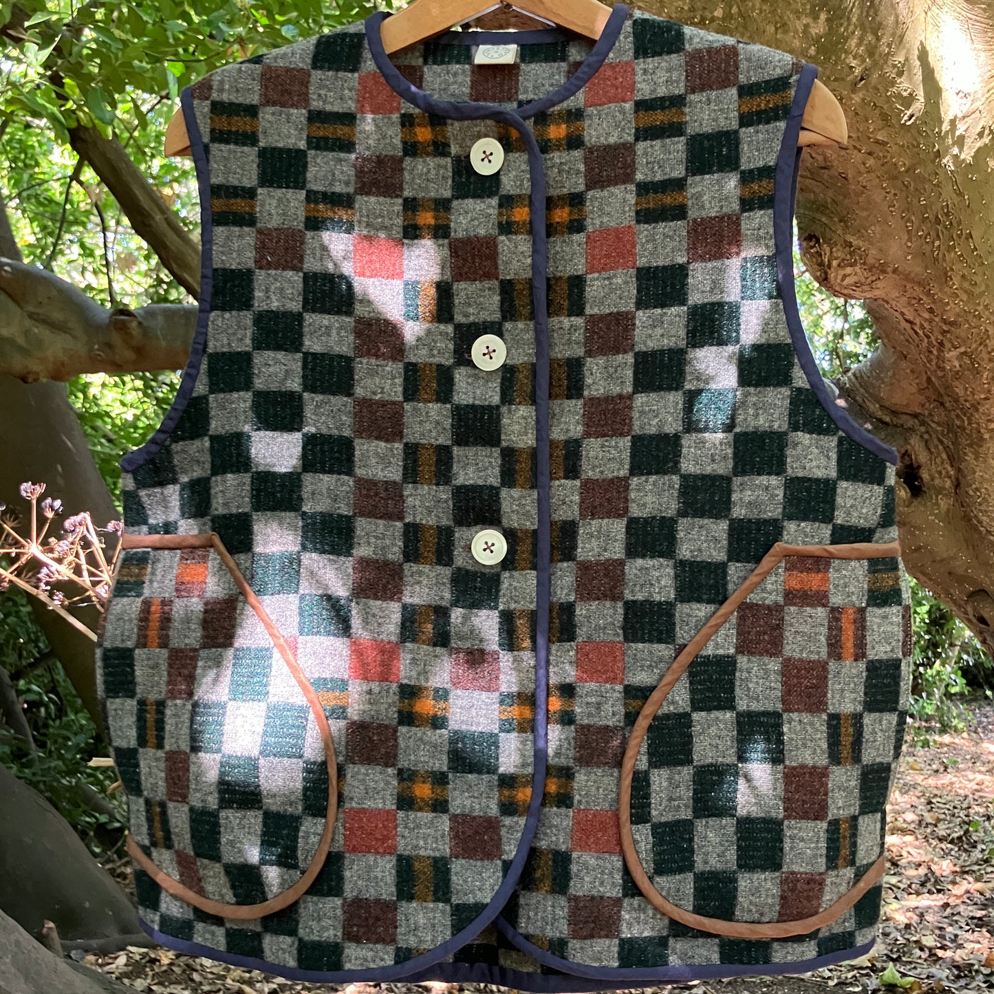 checkerboard wool blanket vest
