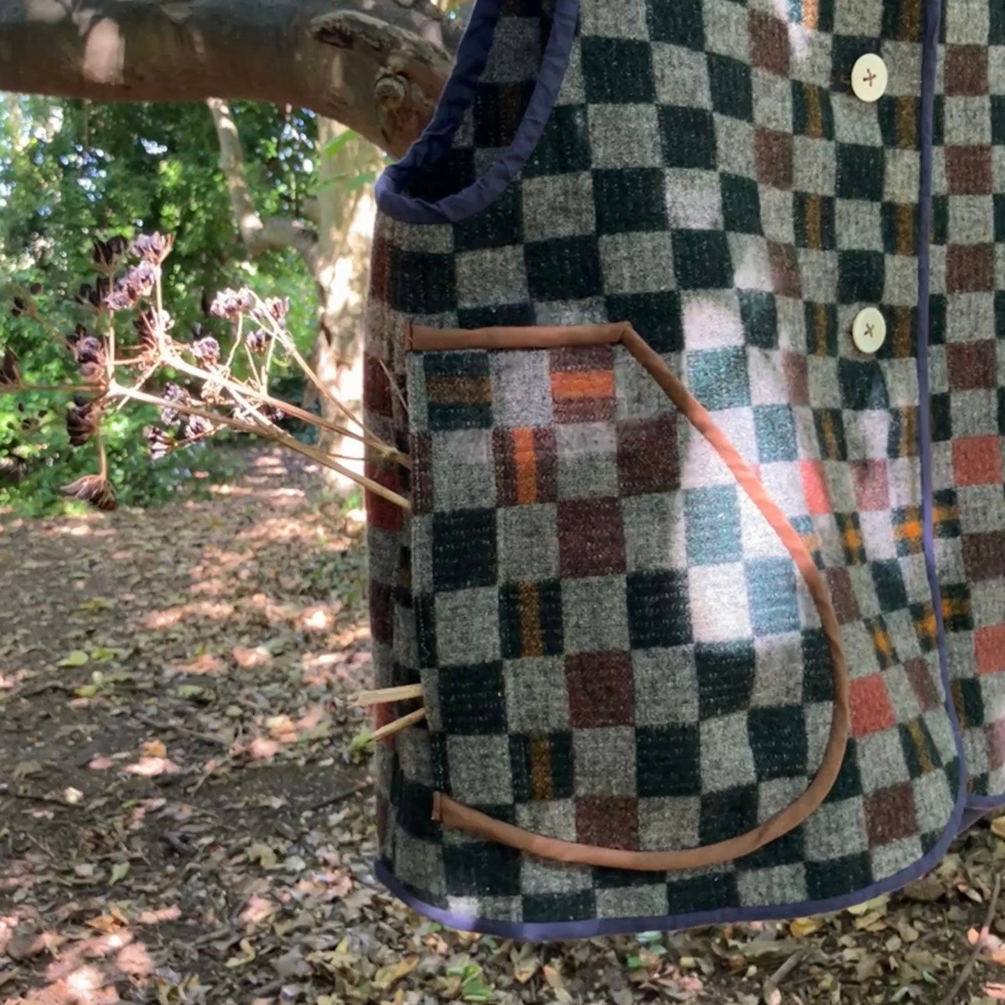 checkerboard reclaimed wool blanket vest