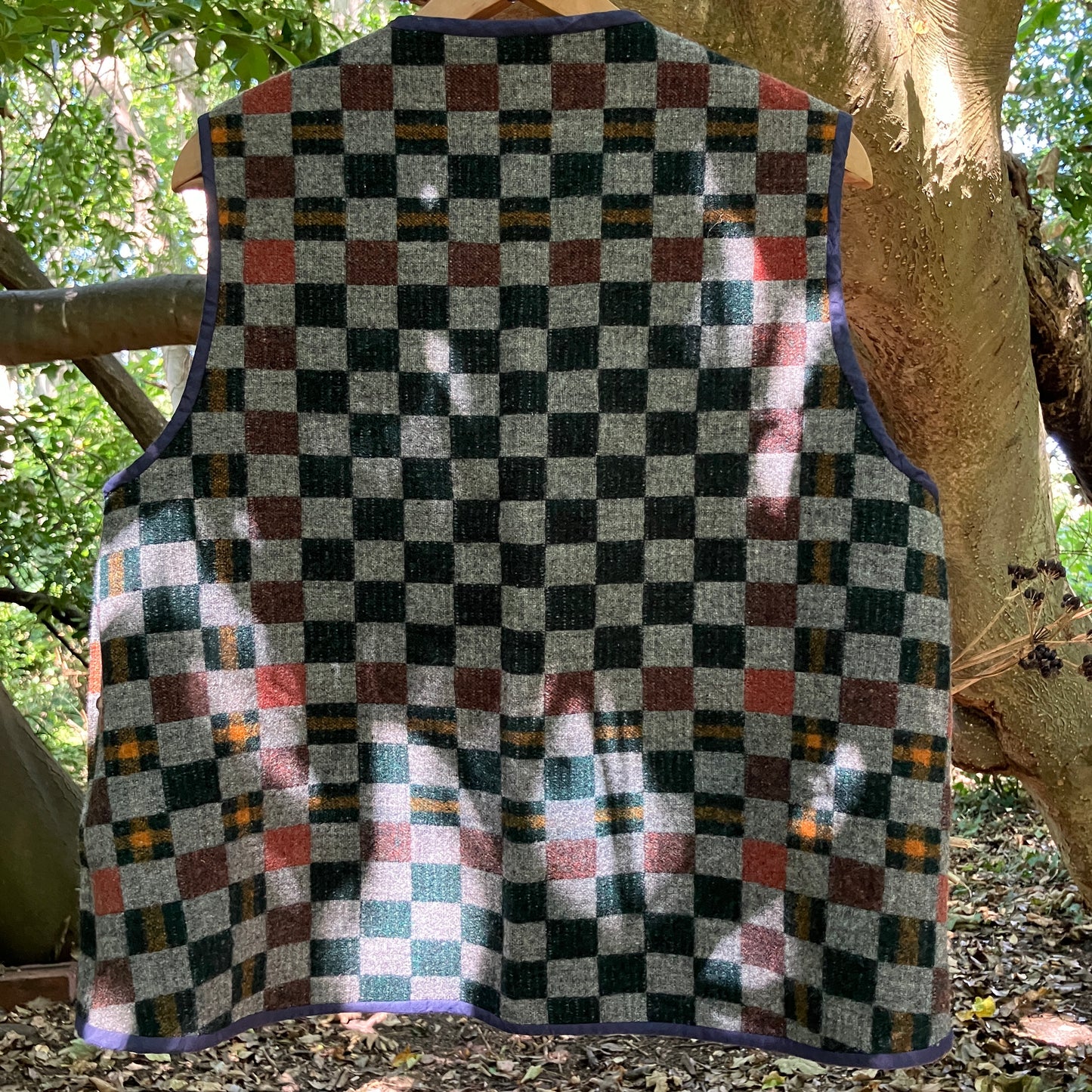checkerboard reclaimed wool blanket vest