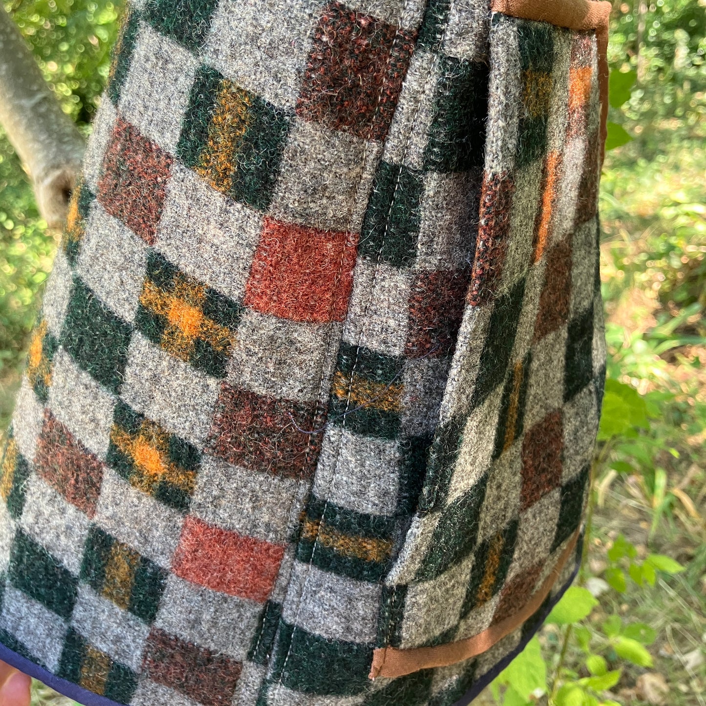 Checkered wool reclaimed blanket vest