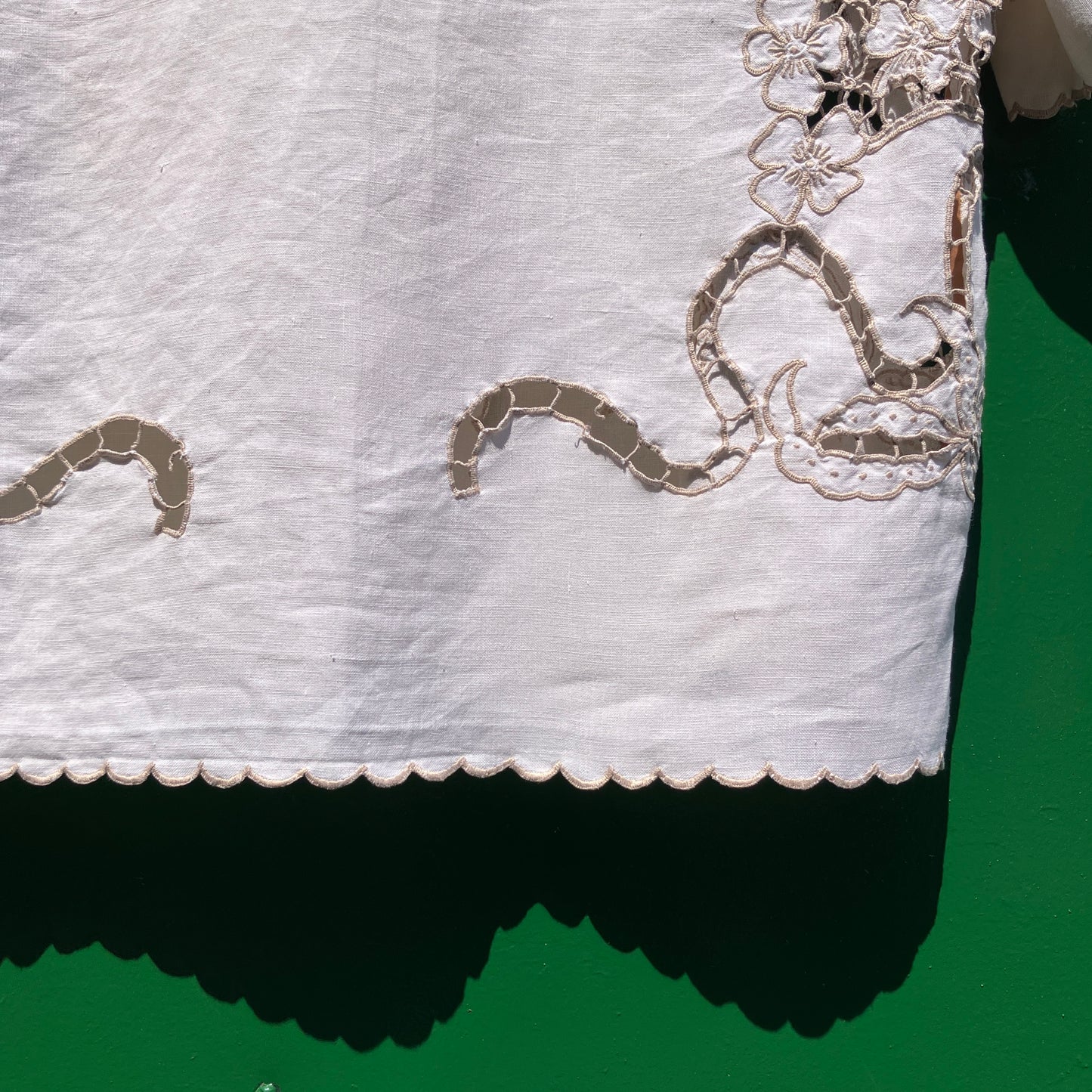 Top made from a vintage cutwork linen tablecloth