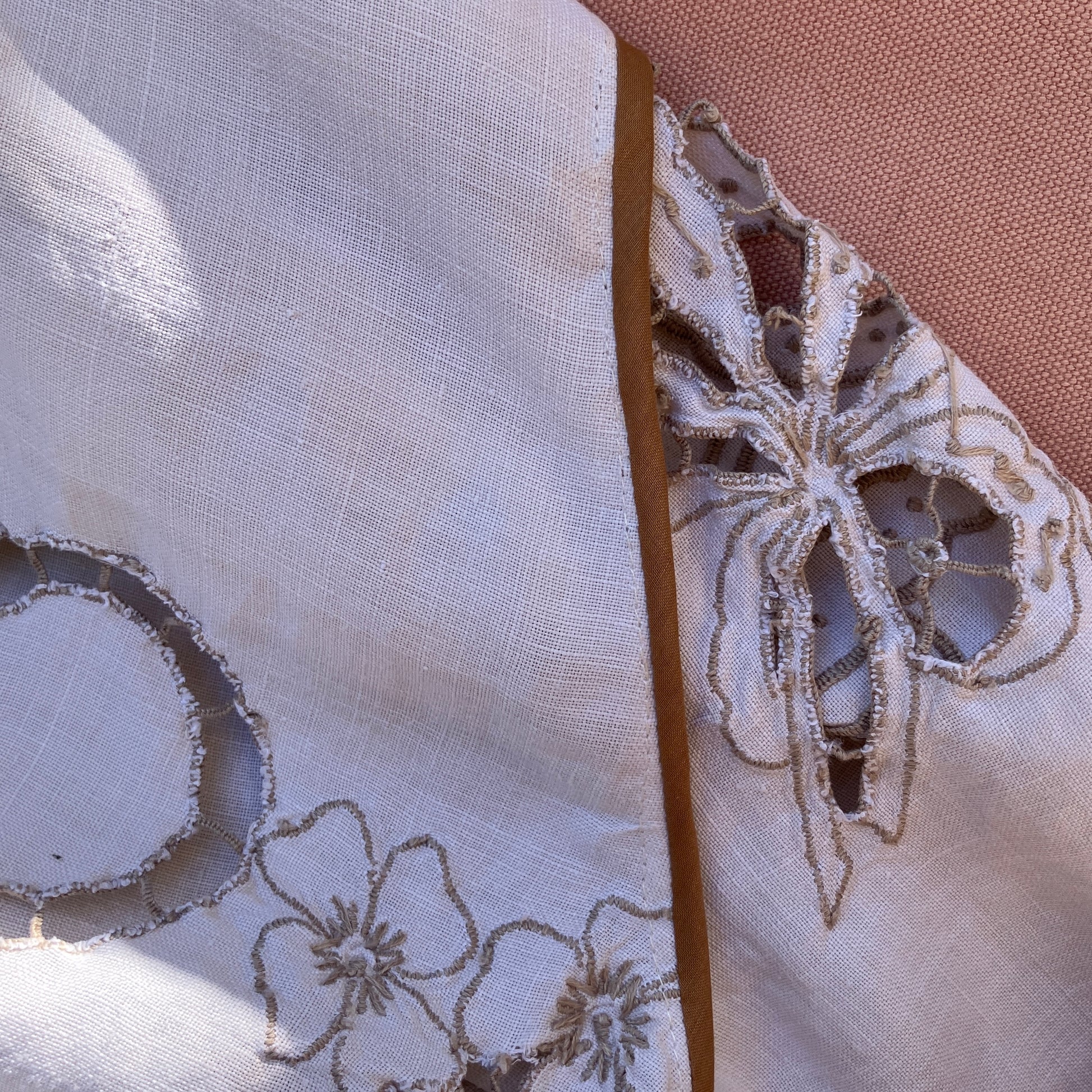 Top made from a vintage cutwork linen tablecloth