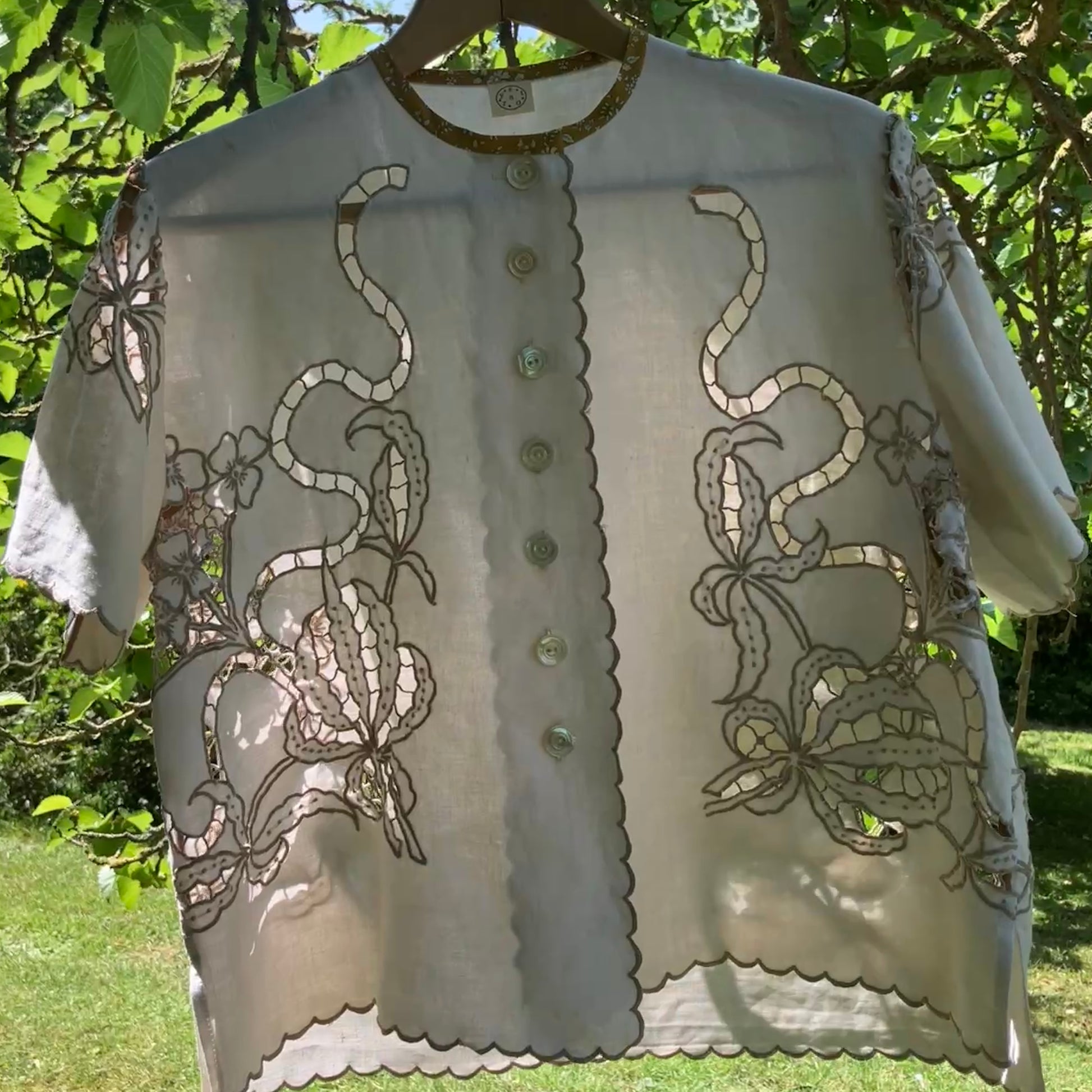 Top made from a vintage cutwork linen tablecloth