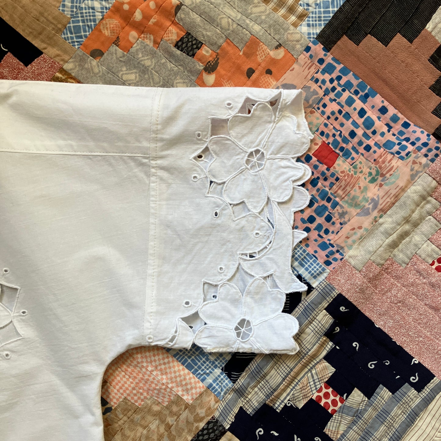 Cutwork daisies recycled tablecloth top