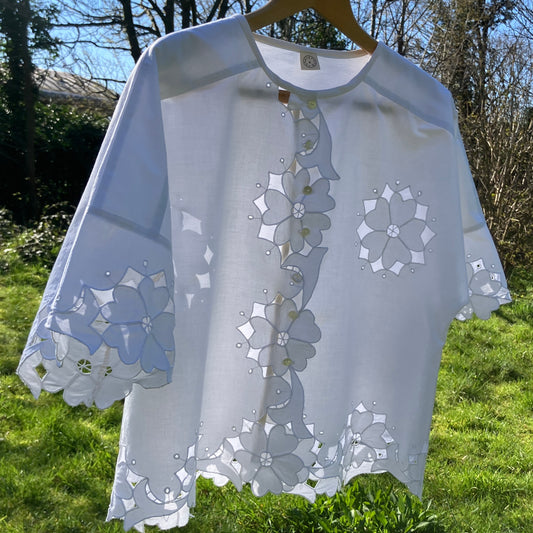 Cutwork daisies recycled tablecloth top