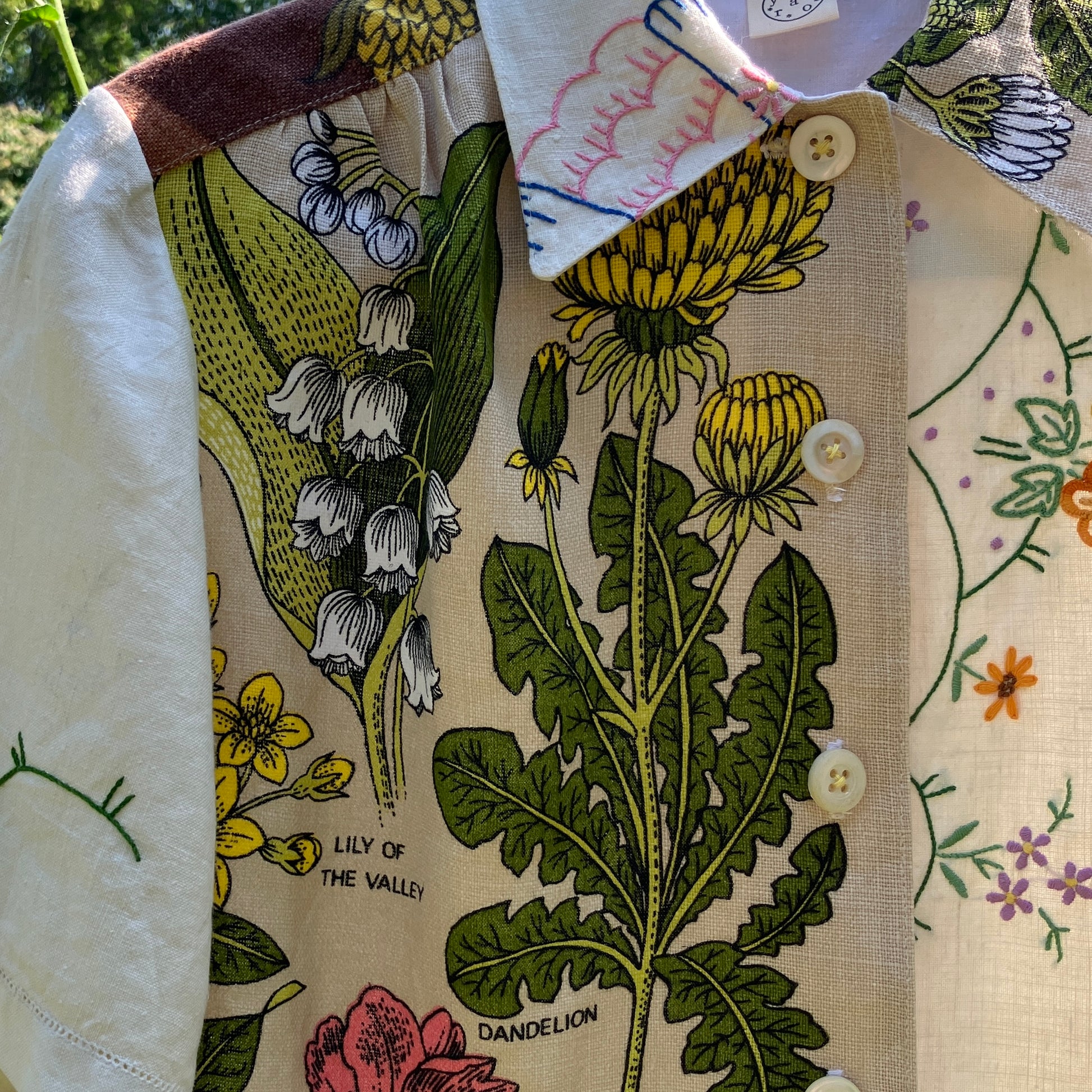 dandelion shirt made from vintage linen tea towels