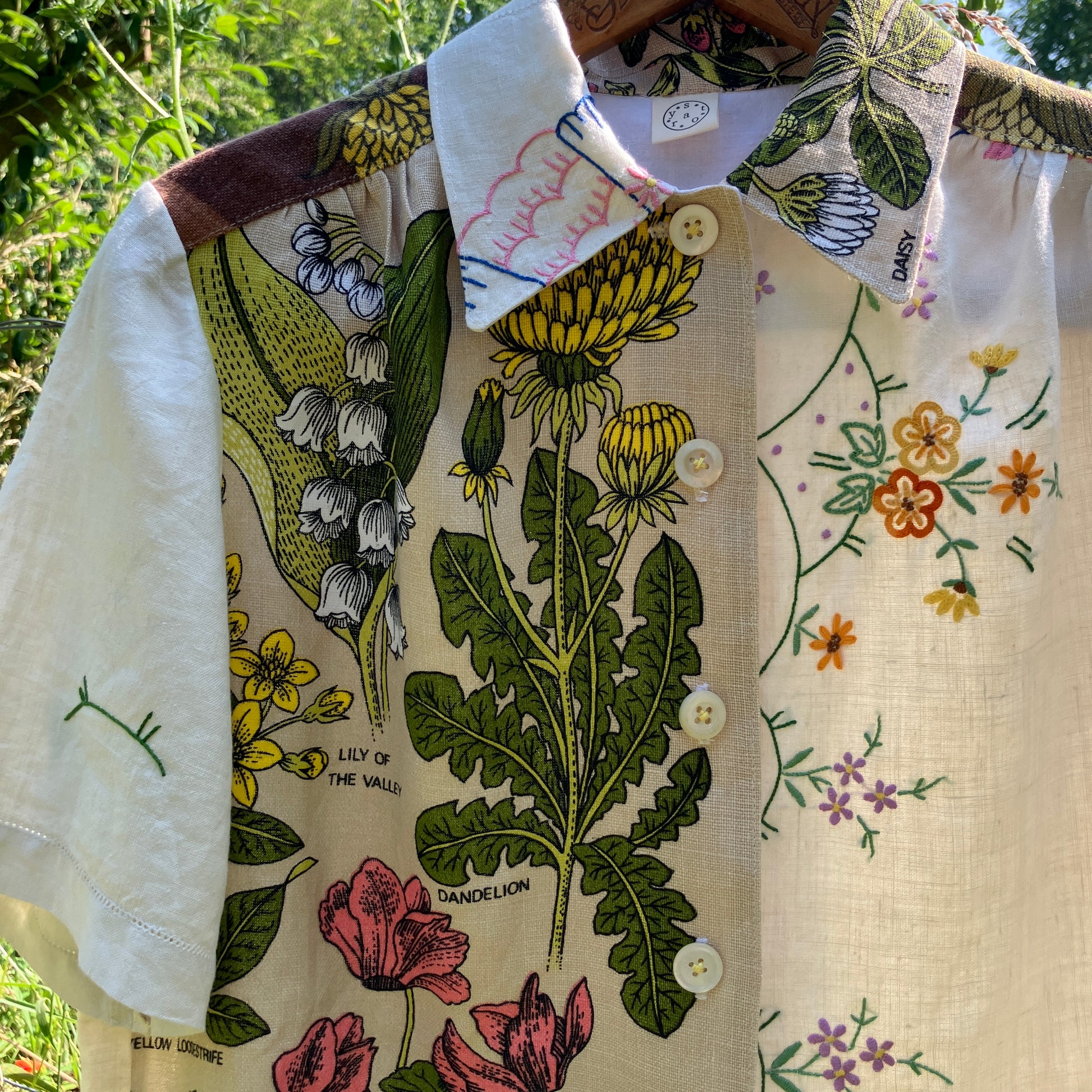 dandelion shirt made from vintage linen tea towels