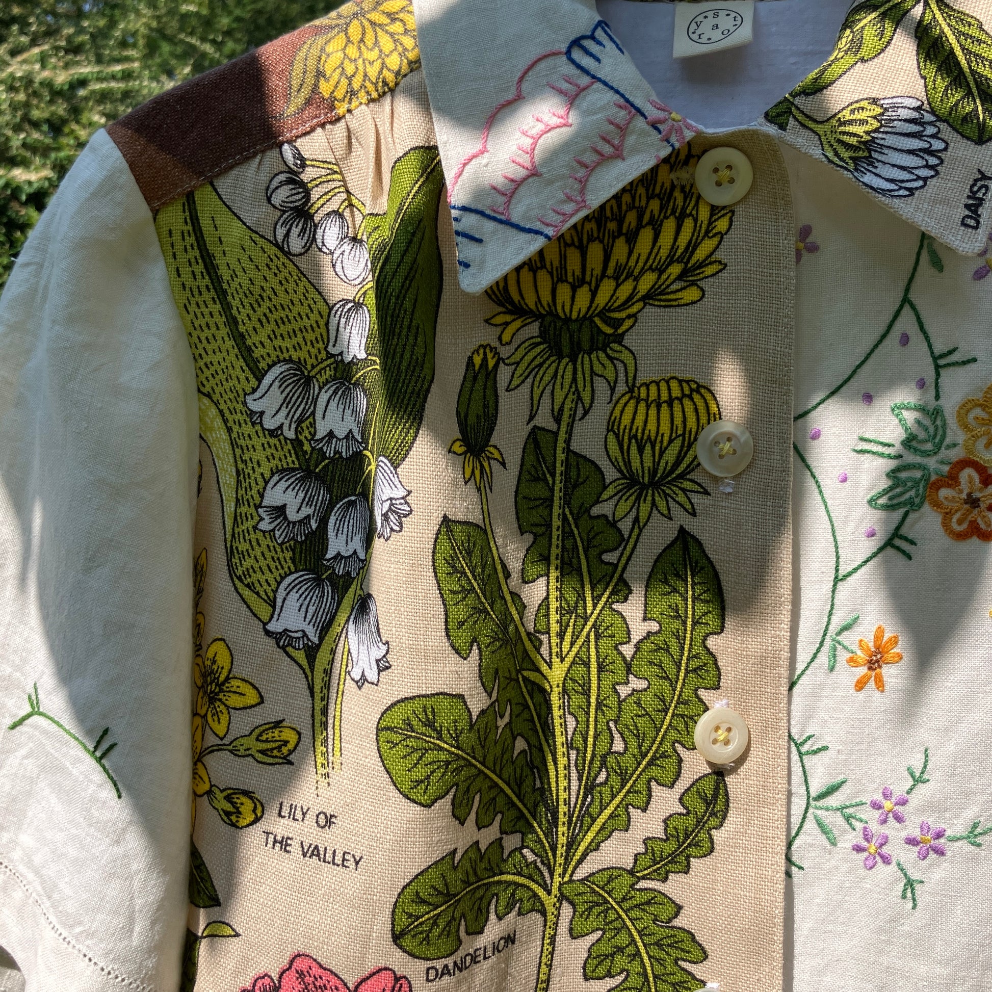 dandelion shirt made from vintage linen tea towels