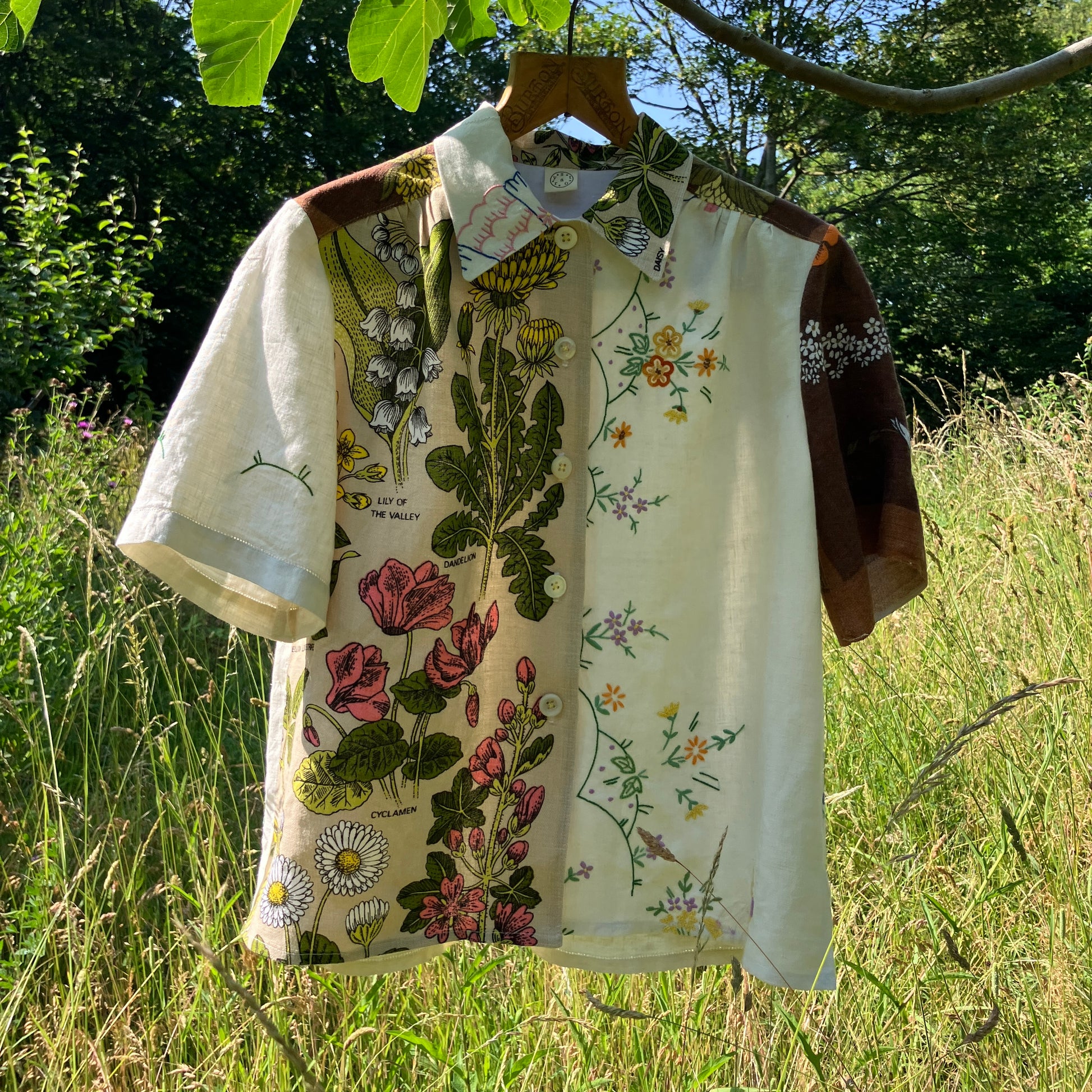 dandelion shirt made from vintage linen tea towels