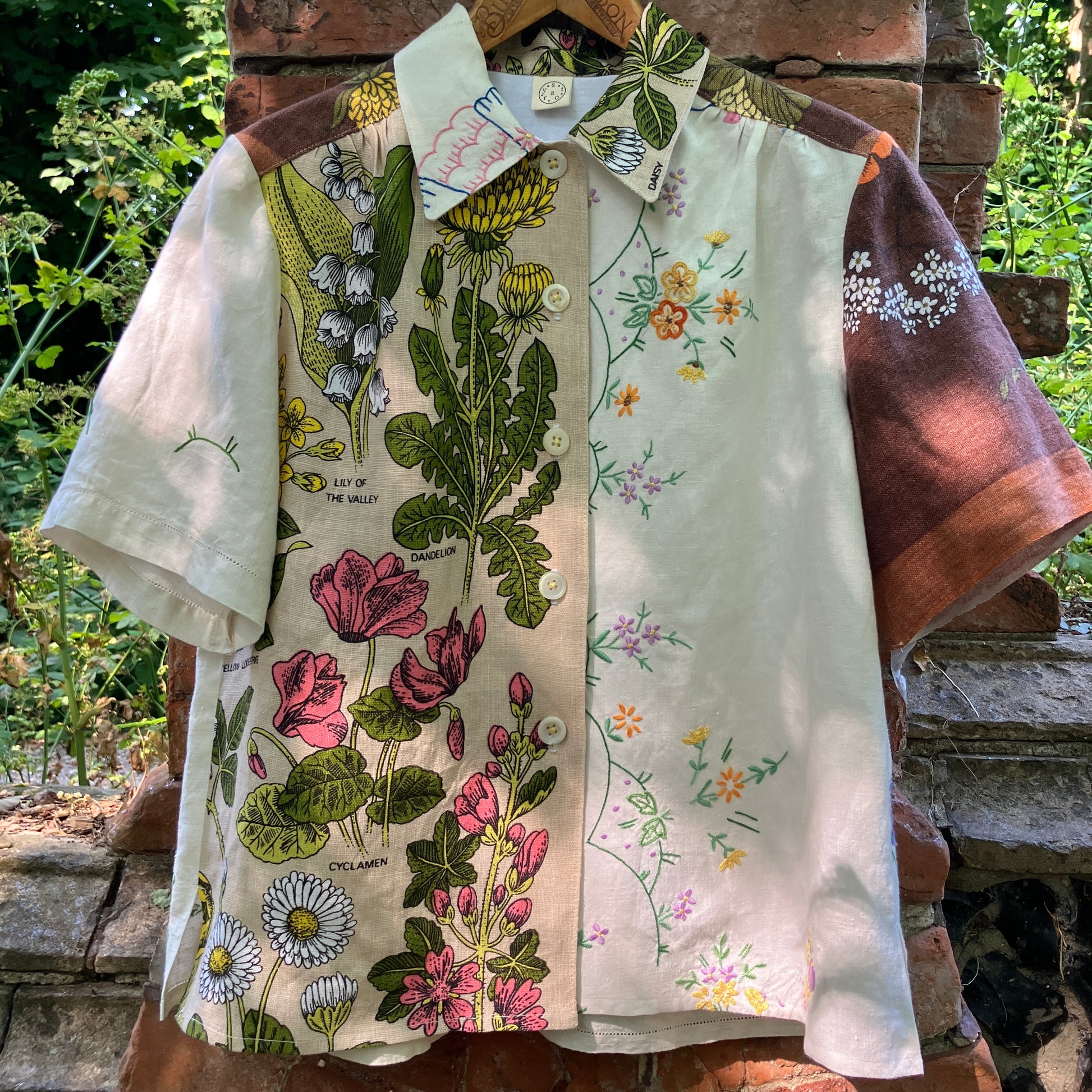 dandelion shirt made from vintage linen tea towels