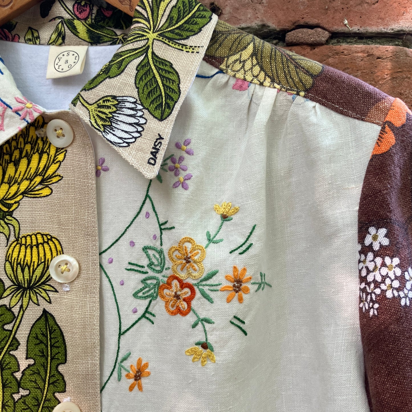 dandelion shirt made from vintage linen tea towels