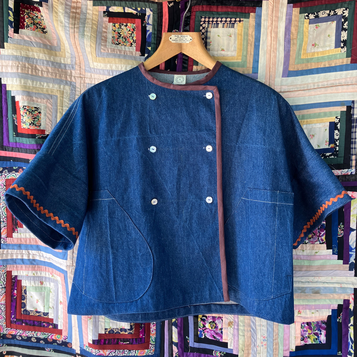 double breasted reclaimed denim boxy top
